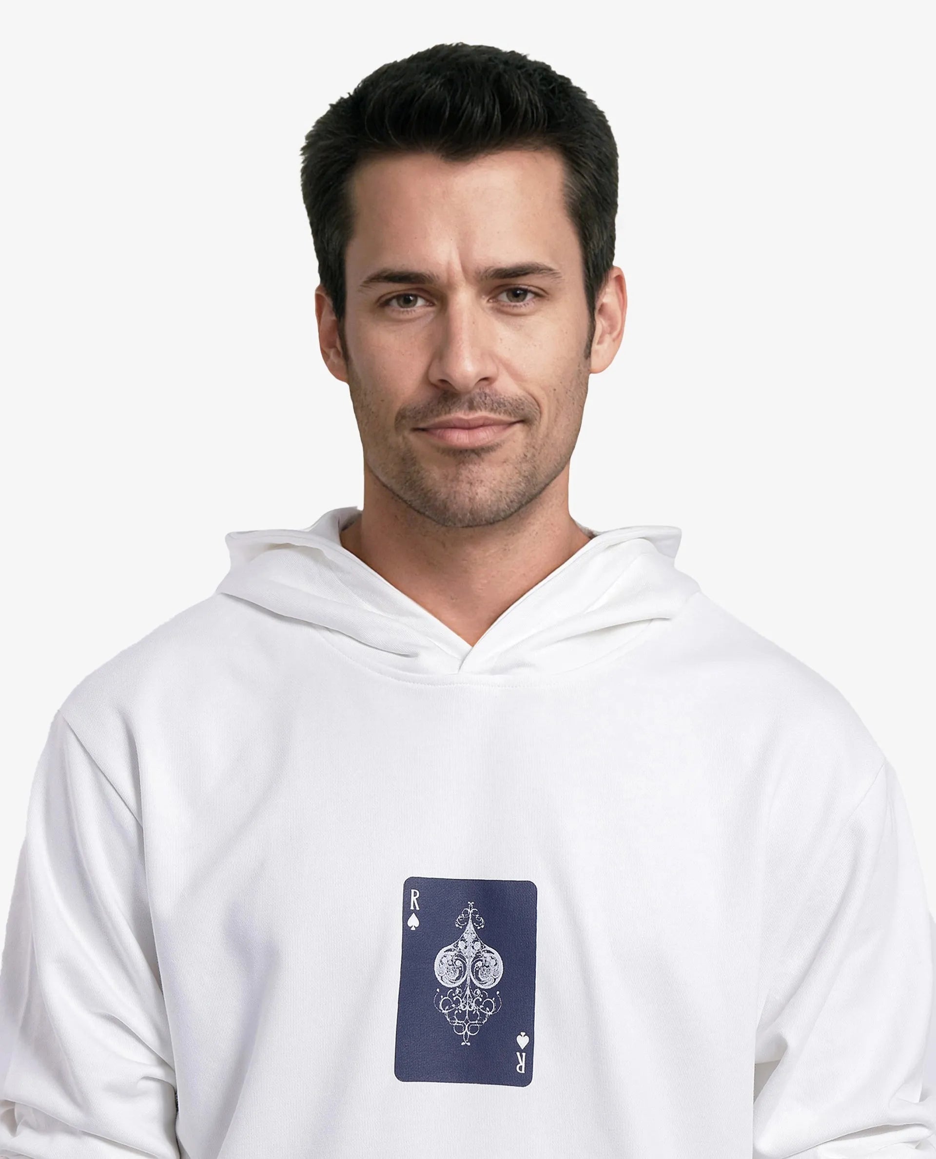 Rare Rabbit Men Meloro Off White Cotton Polyester Fabric Full Sleeve Hooded Regular Fit Printed Sweatshirt