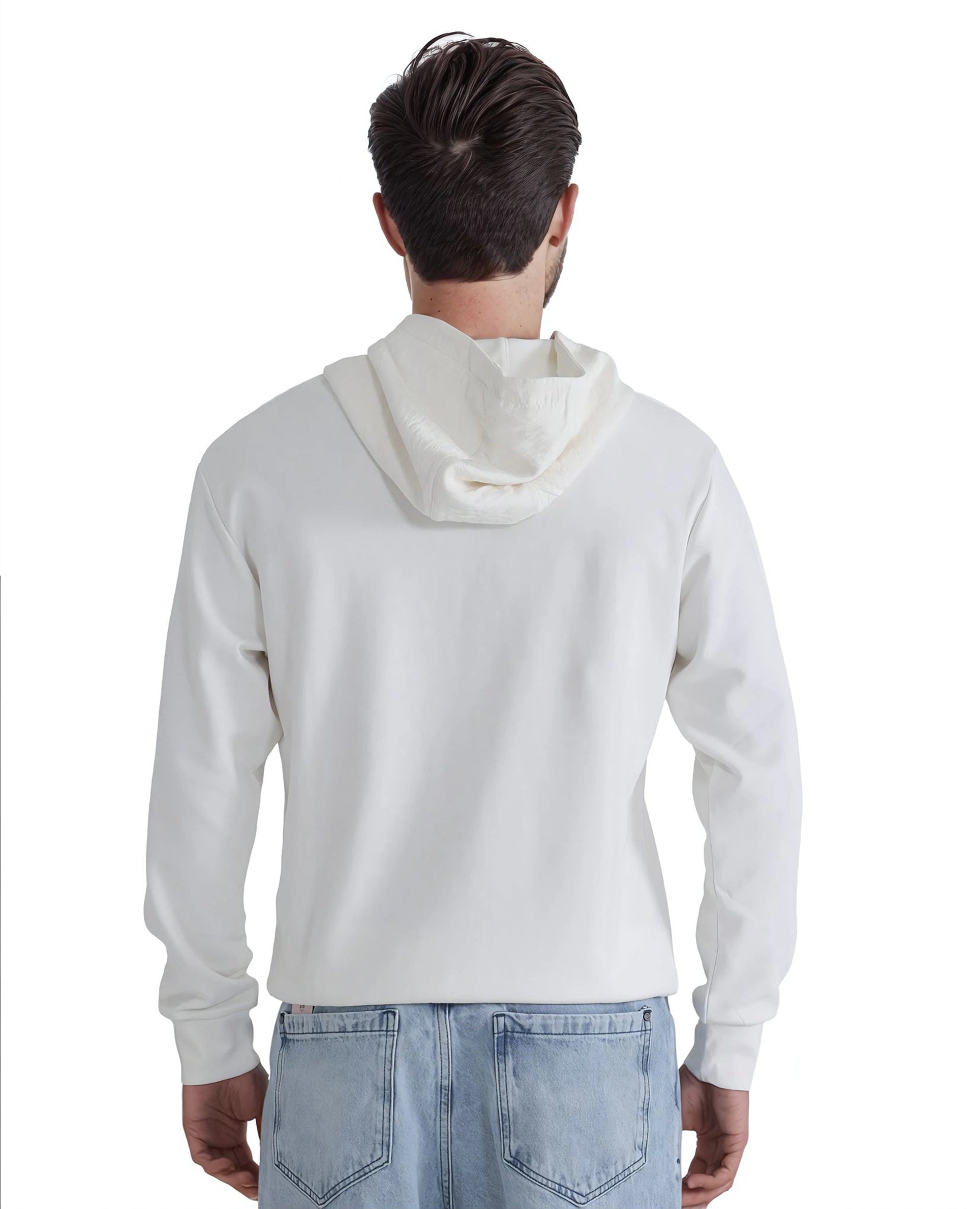 Rare Rabbit Men Melt Off White Cotton Poly Fabric Full Sleeve Hooded Plain Sweatshirt