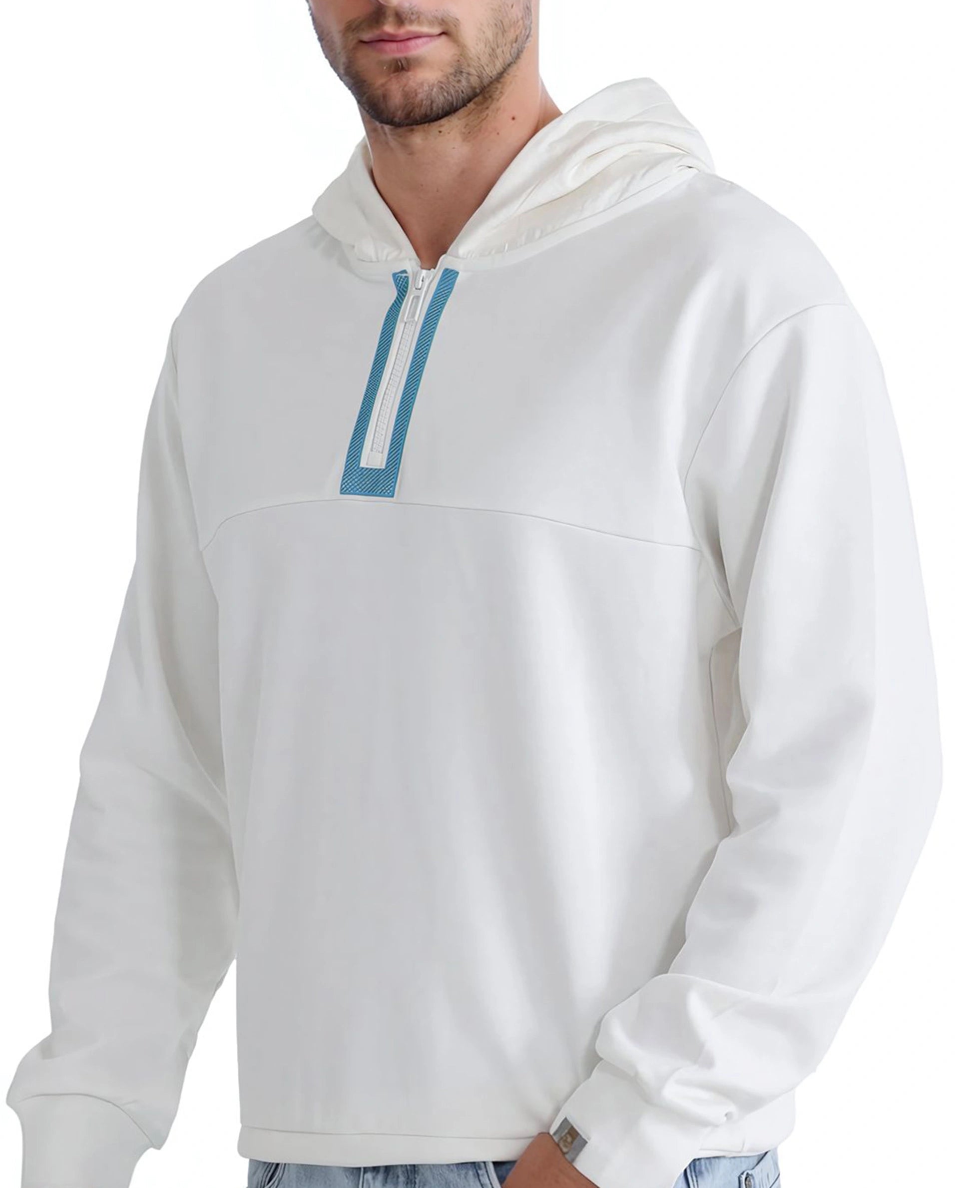 Rare Rabbit Men Melt Off White Cotton Poly Fabric Full Sleeve Hooded Plain Sweatshirt