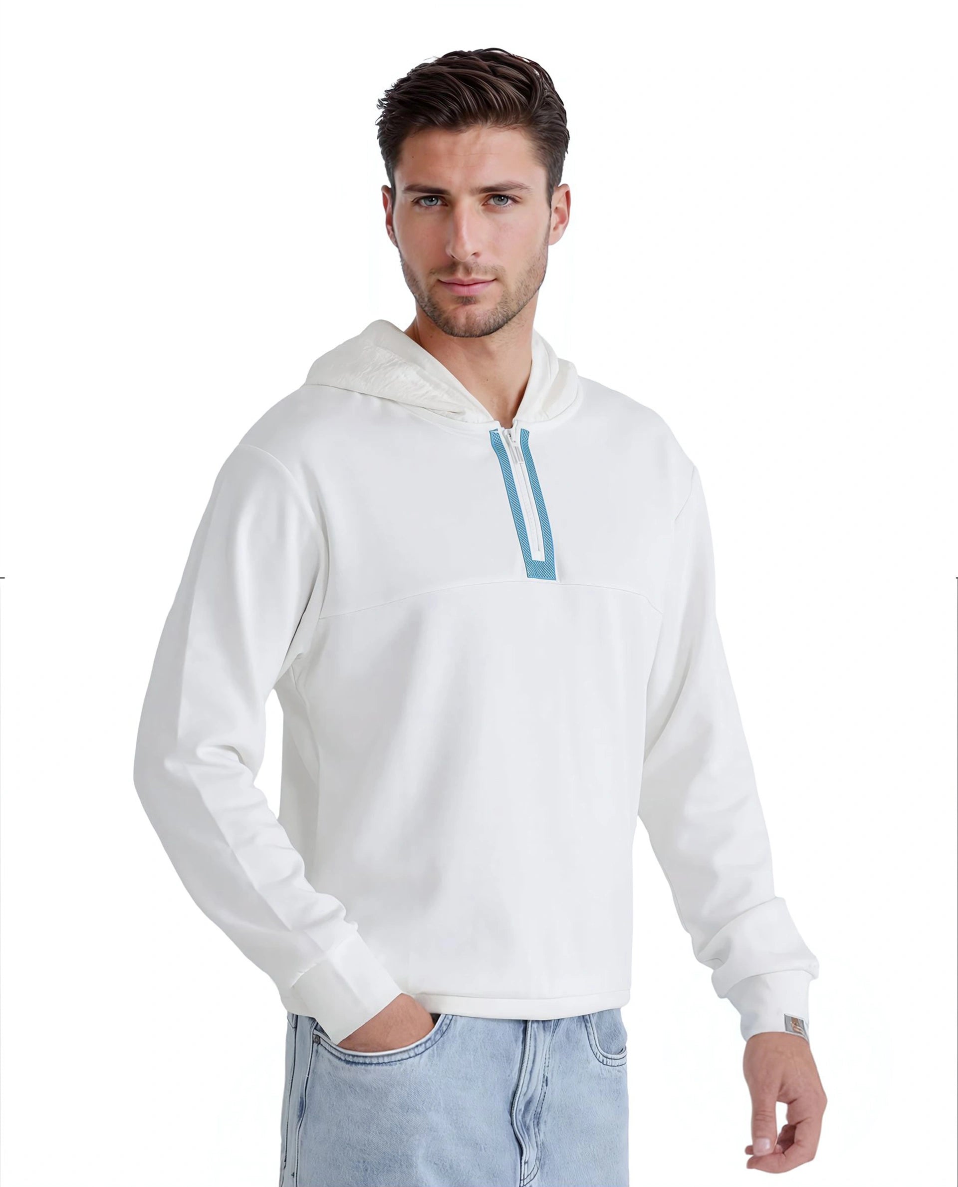 Rare Rabbit Men Melt Off White Cotton Poly Fabric Full Sleeve Hooded Plain Sweatshirt