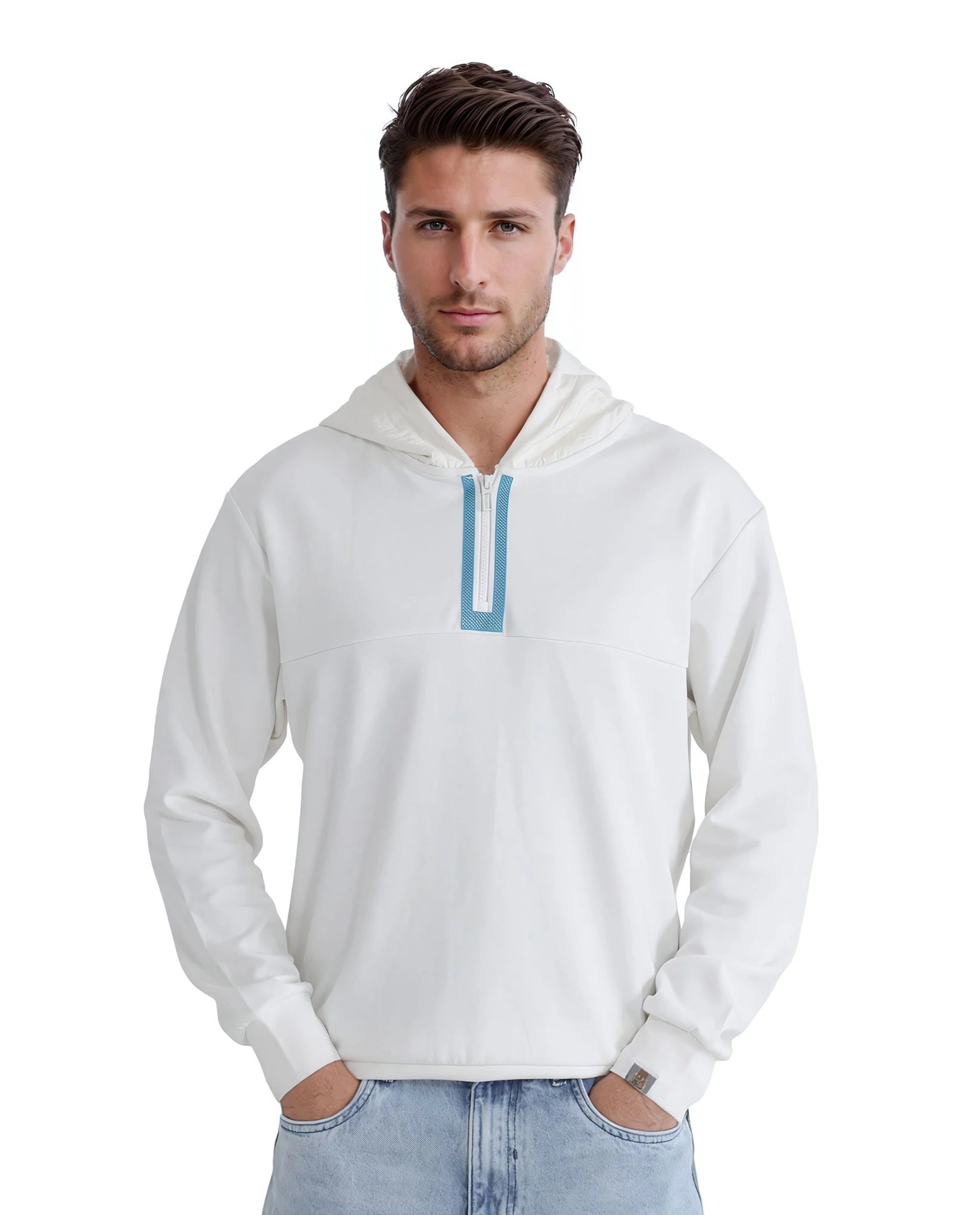 Rare Rabbit Men Melt Off White Cotton Poly Fabric Full Sleeve Hooded Plain Sweatshirt