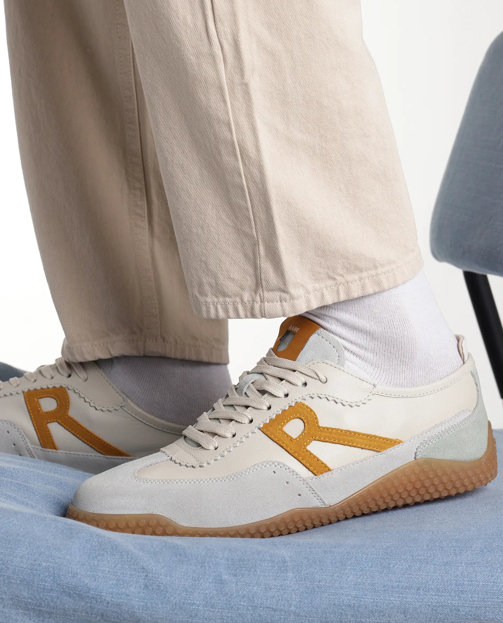 Rare Rabbit Men's Membo Mustard Leather Sneaker