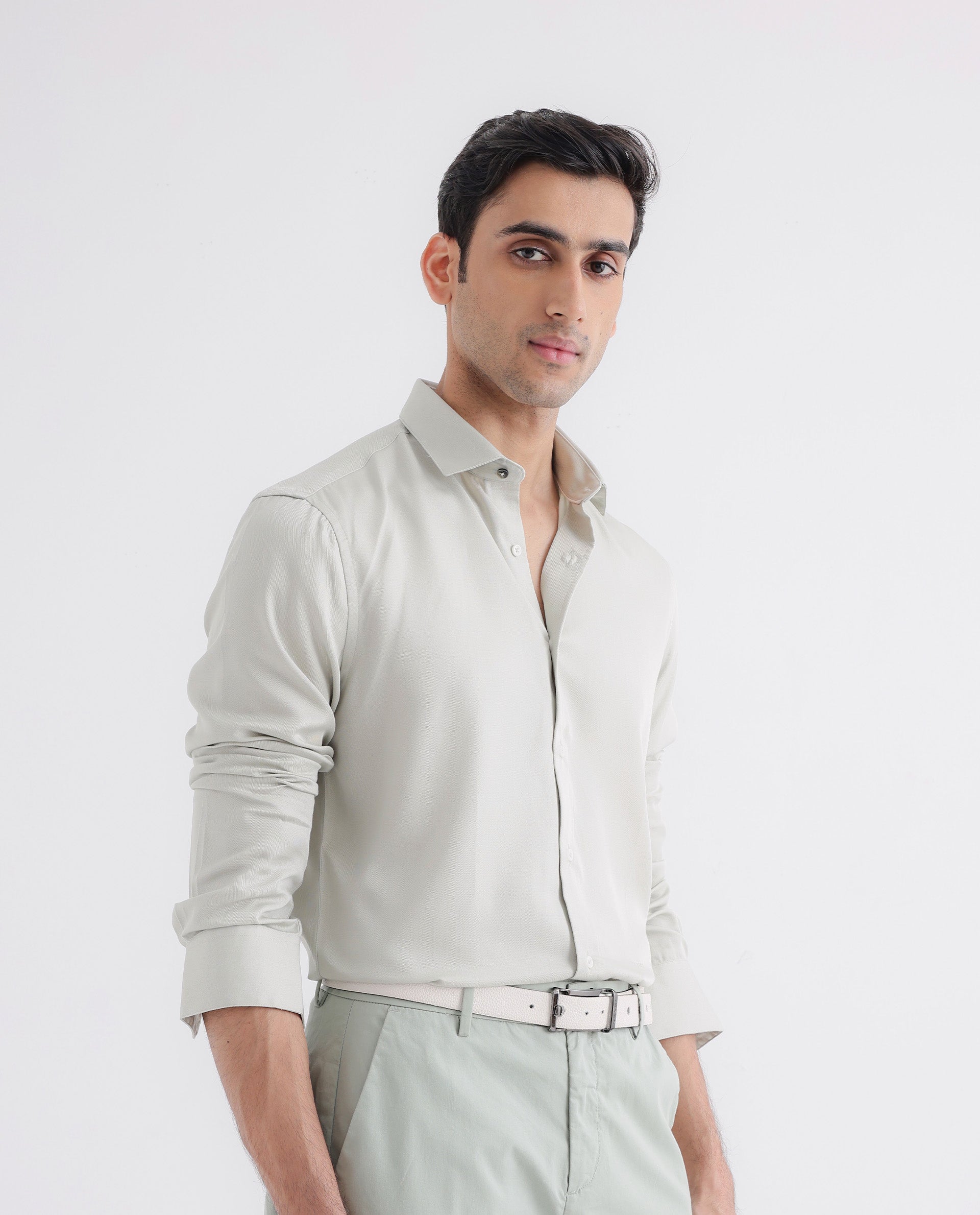 Rare Rabbit Mens Memo LS Pastel Green Tencel Fabric Full Sleeve Regular Fit Solid Twill Shirt