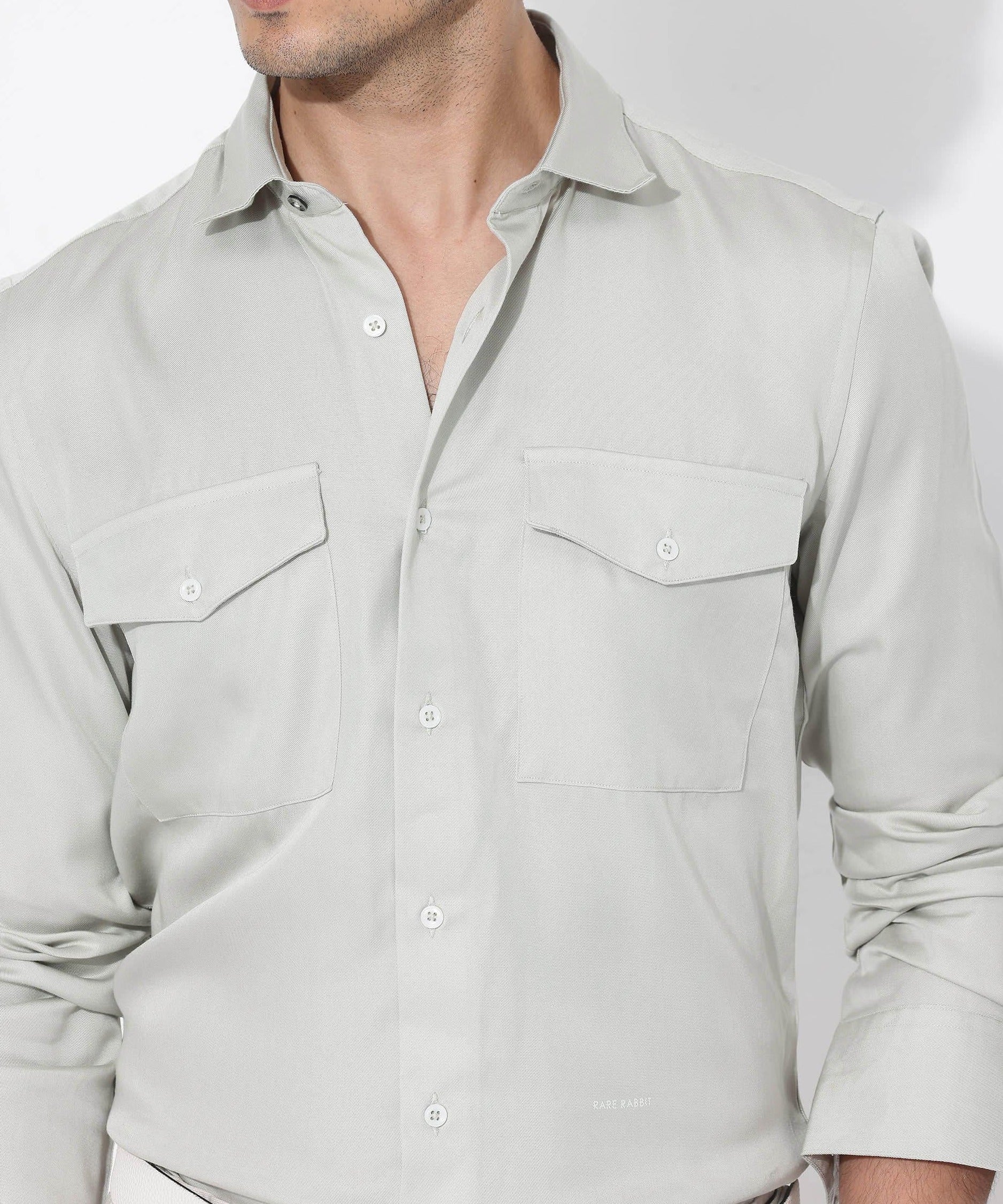 Rare Rabbit Mens Memop LS Pastel Green Tencel Fabric Full Sleeve Solid Twill Shirt