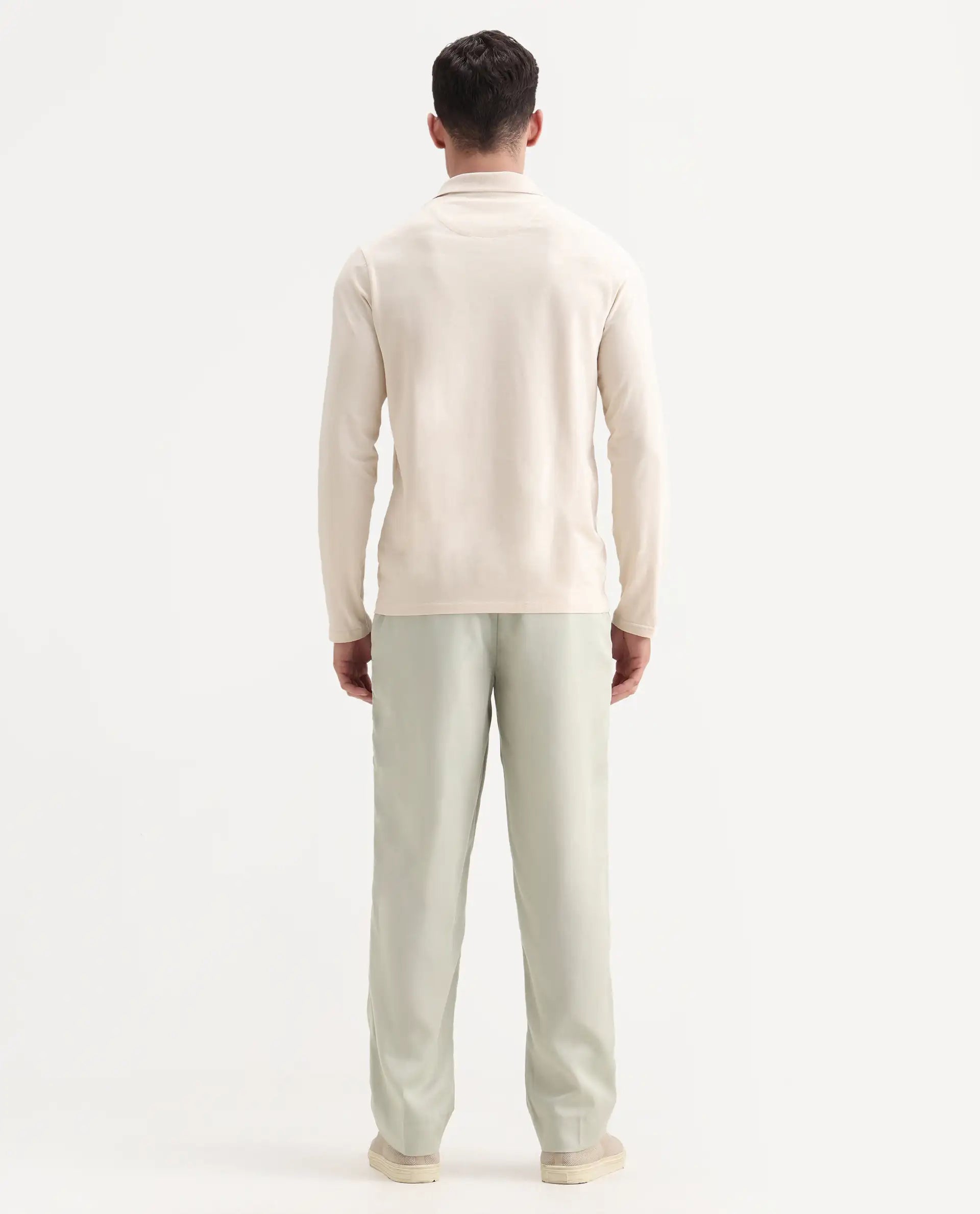 Rare Rabbit Men's Memos Light Green Tencel Plain Regular Fit Trouser