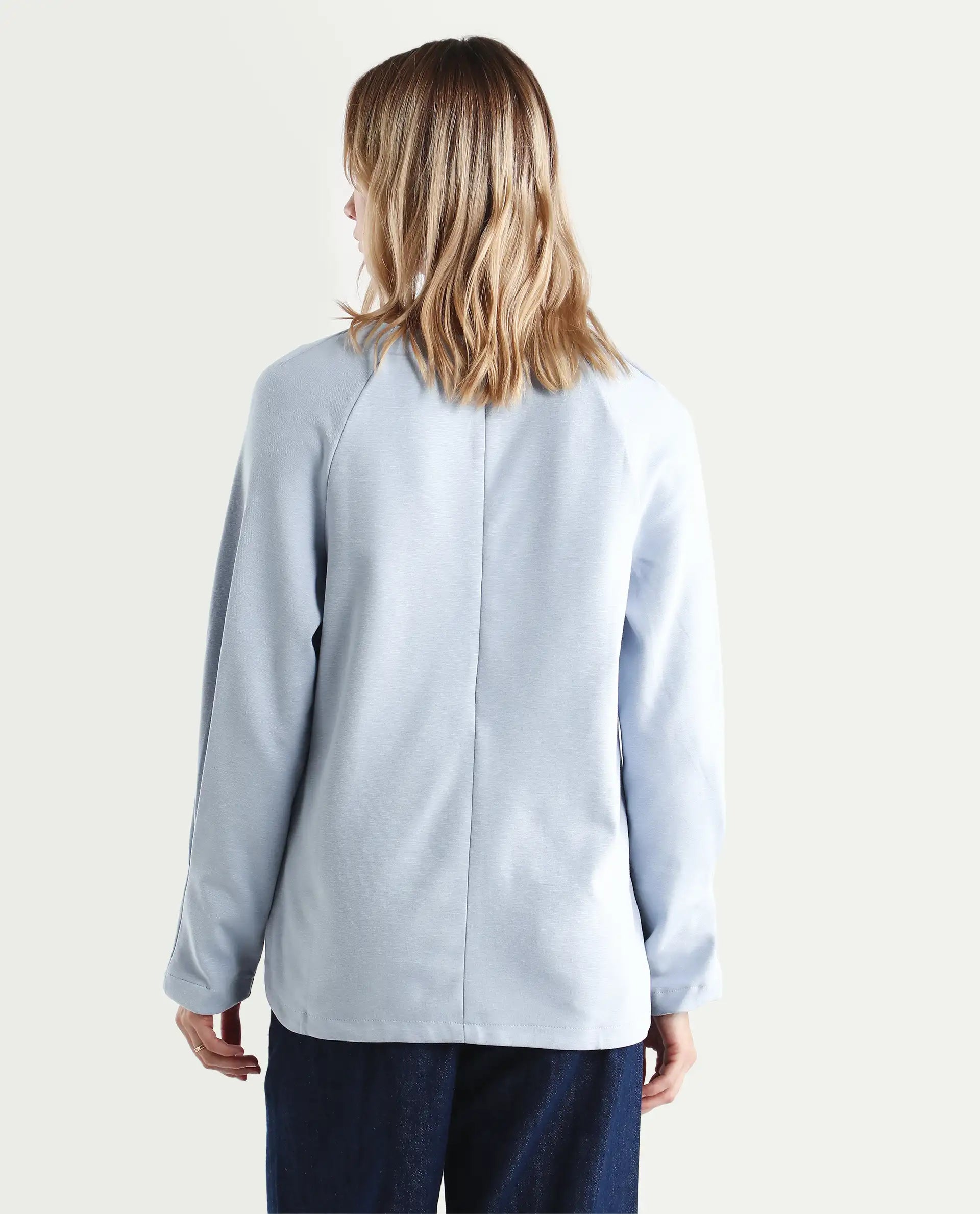 Rareism Women's Men'sto Light Blue Cotton Blend Crew Neck Plain Relaxed Fit Sweatshirt