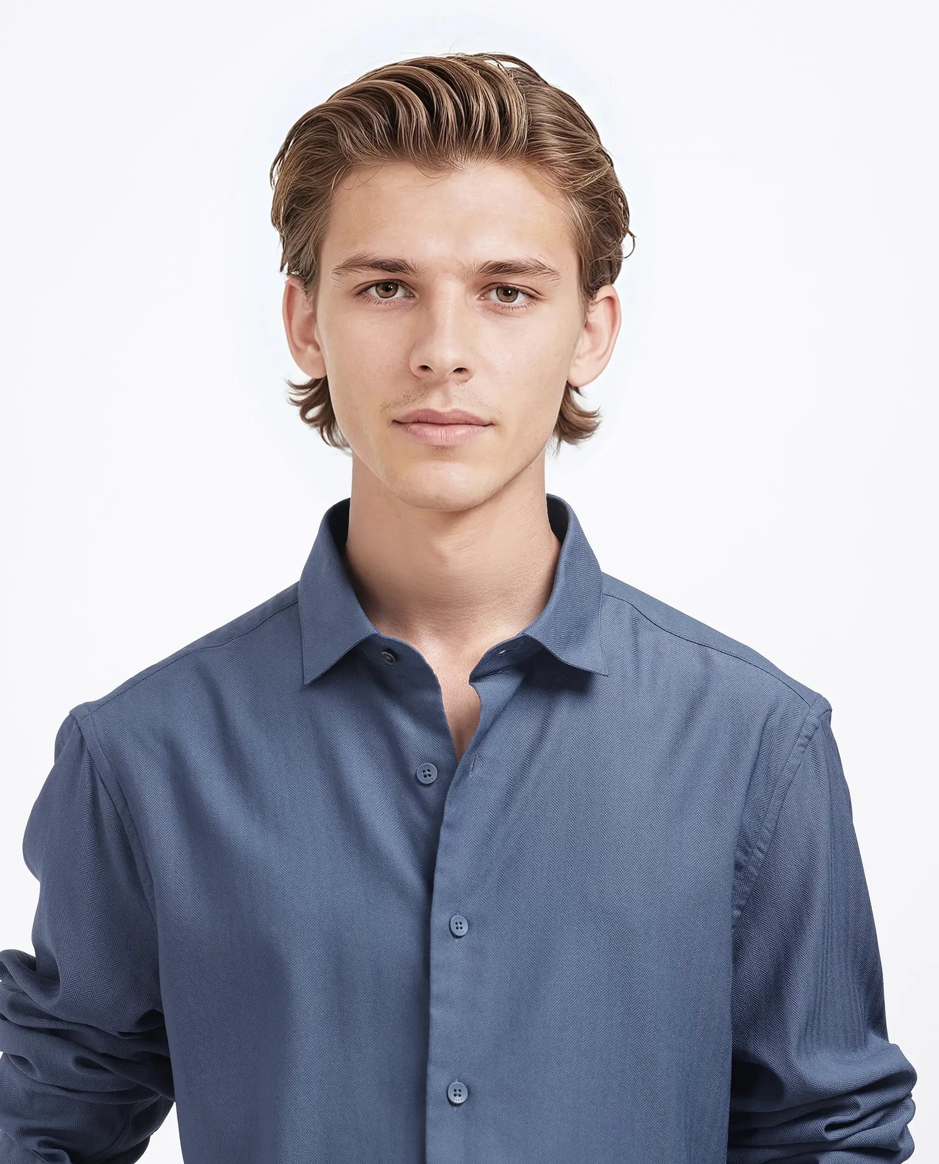 Rare Rabbit Men Mer-25 Dusky Blue Viscose Poly Fabric Full Sleeve Collared Neck Regular Fit Woven Design Shirt