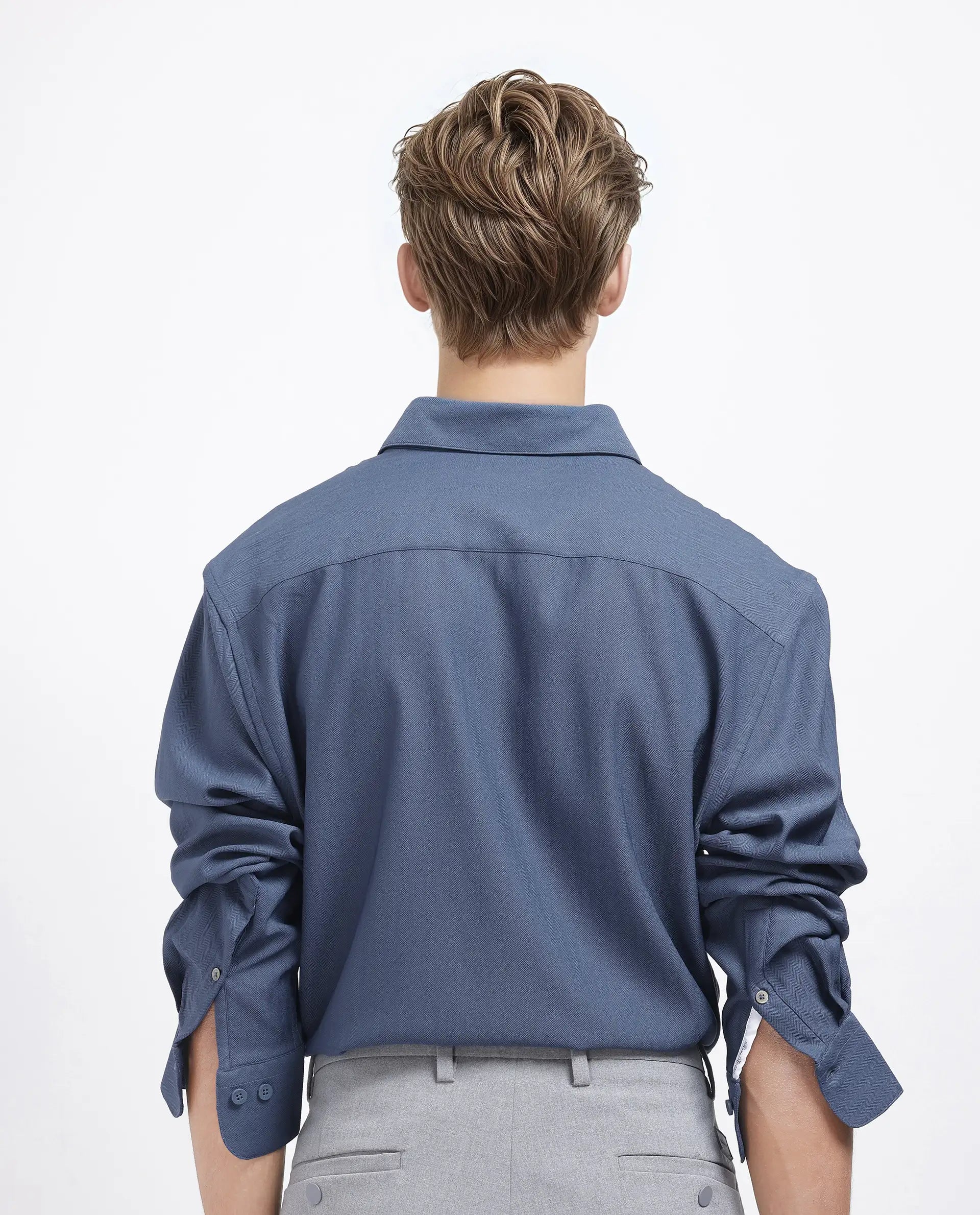 Rare Rabbit Men Mer-25 Dusky Blue Viscose Poly Fabric Full Sleeve Collared Neck Regular Fit Woven Design Shirt