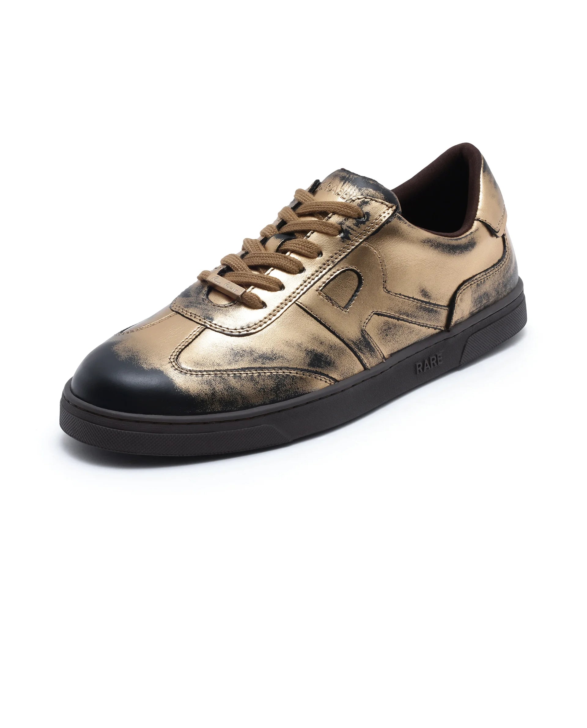 Rare Rabbit Men Mercure Metallic Gold Lace-Up Closure Shoes