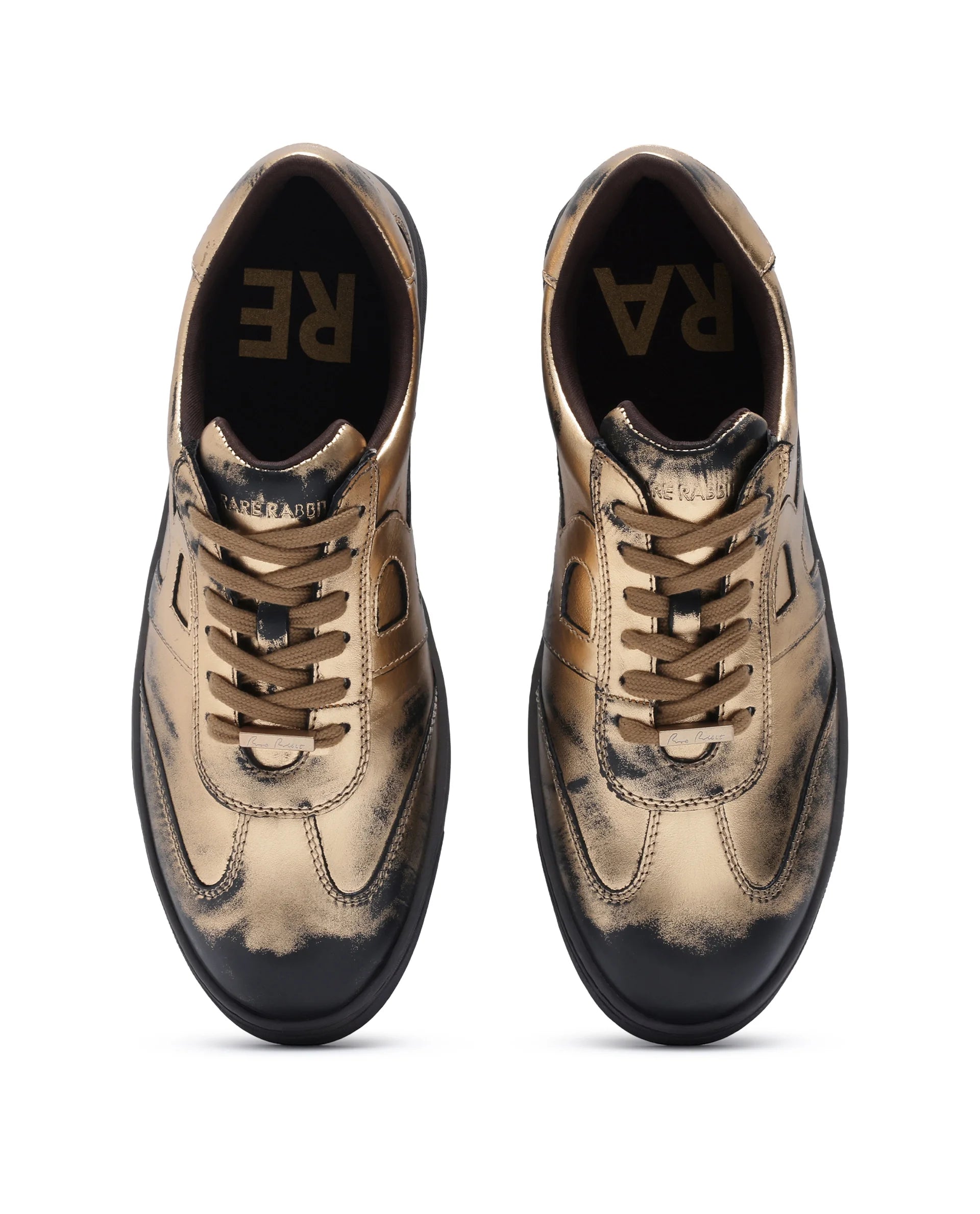 Rare Rabbit Men Mercure Metallic Gold Lace-Up Closure Shoes