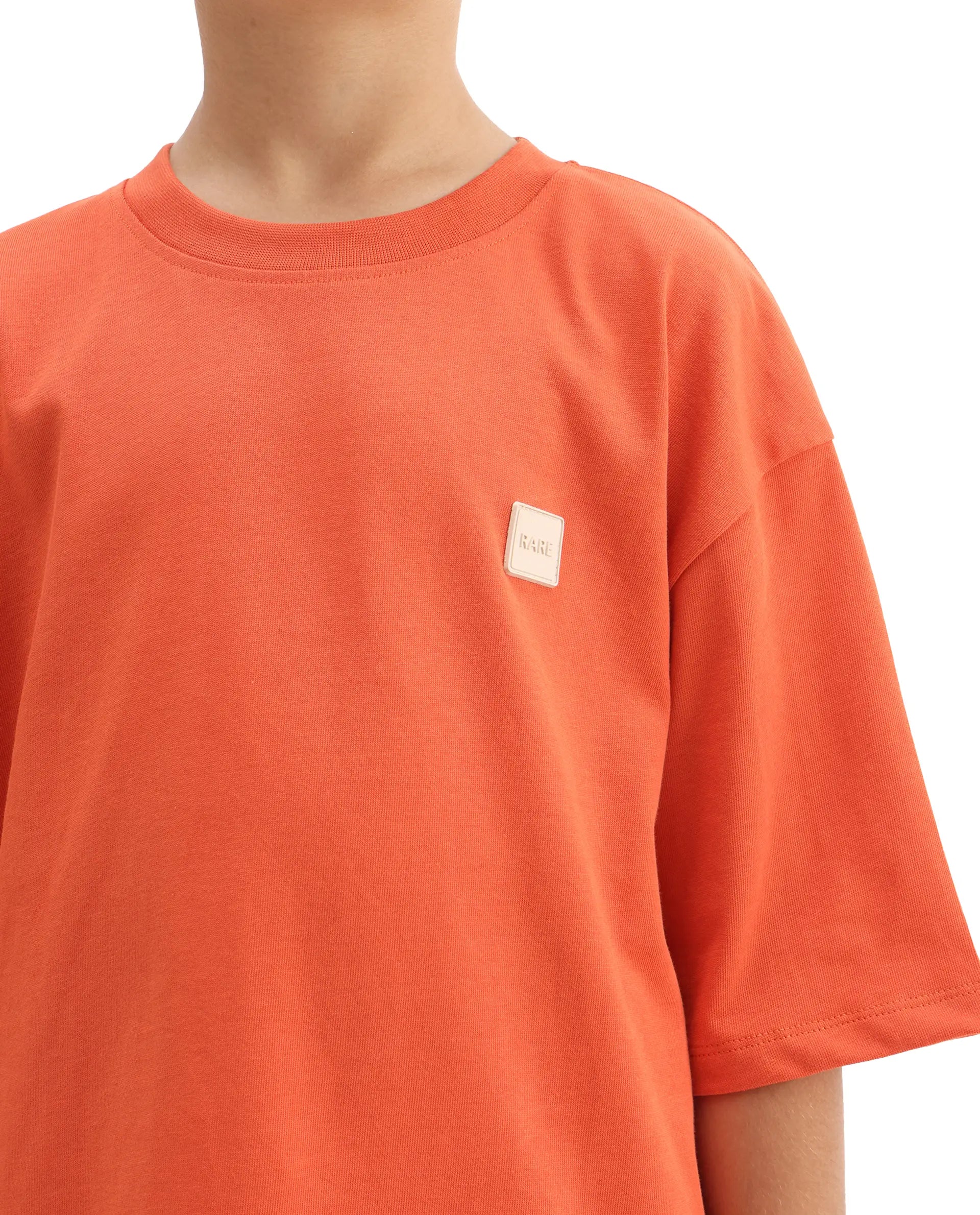 Rare Ones Kids Mercz Orange Cotton Printed Slip-On Closure Oversized Fit T-Shirt