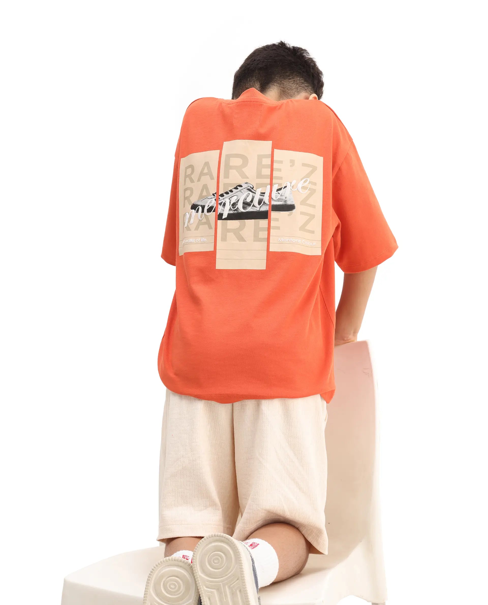 Rare Ones Kids Mercz Orange Cotton Printed Slip-On Closure Oversized Fit T-Shirt