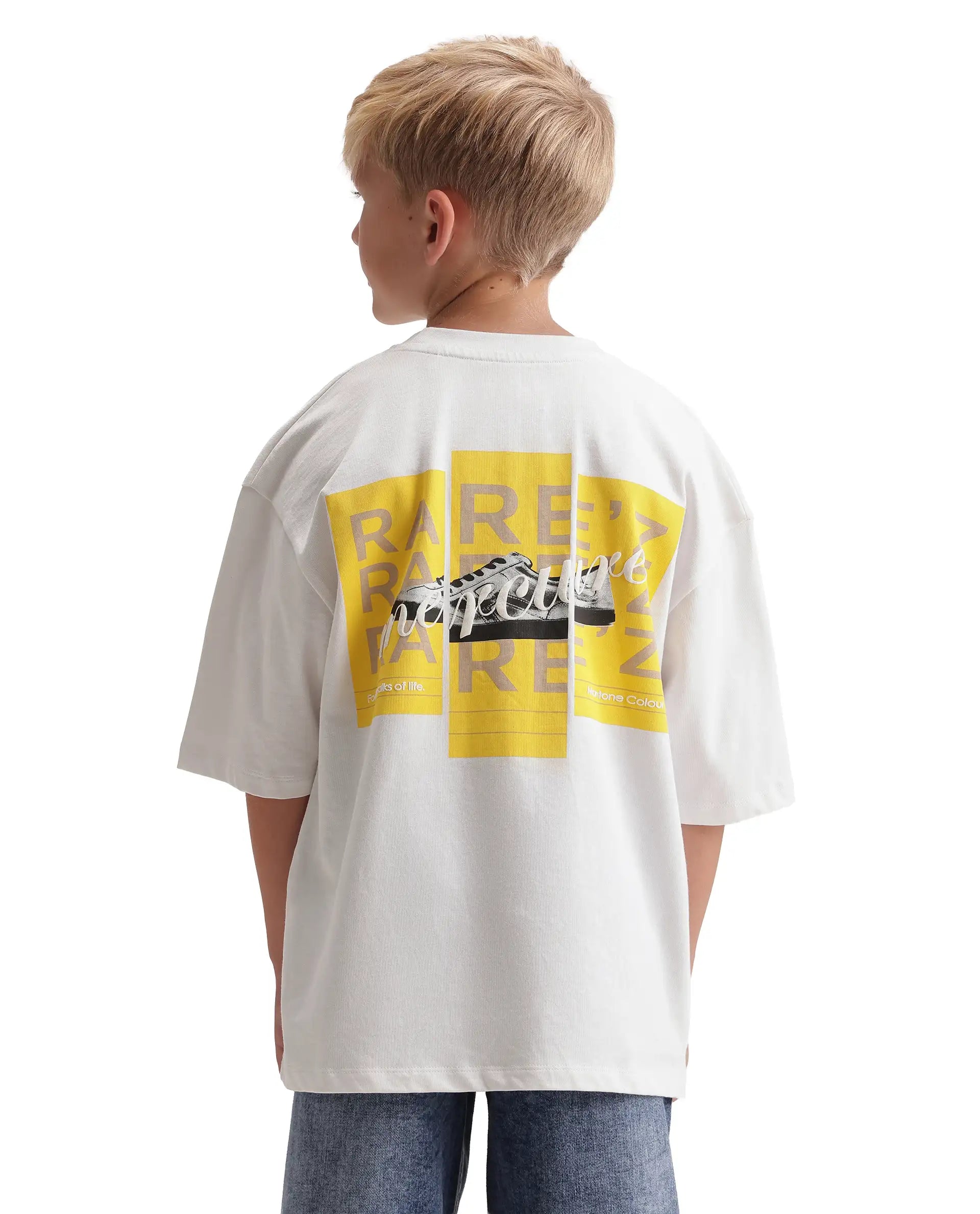 Rare Ones Kids Mercz White Cotton Plain Oversized Fit T-Shirt