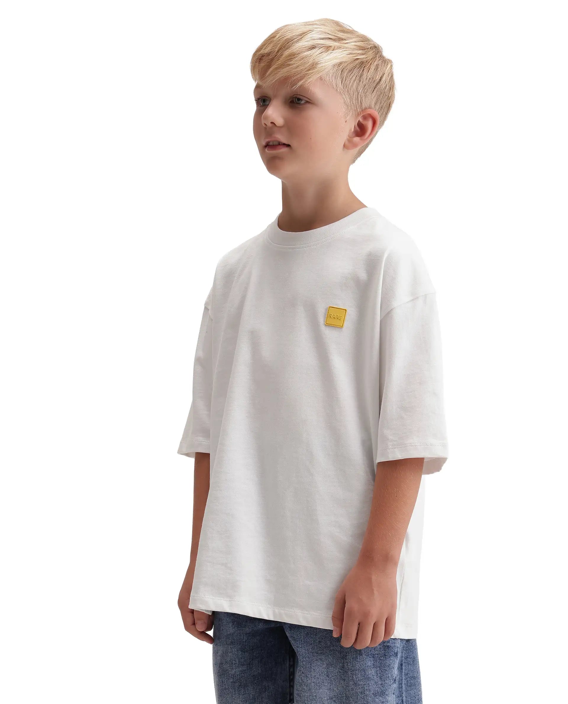 Rare Ones Kids Mercz White Cotton Plain Oversized Fit T-Shirt