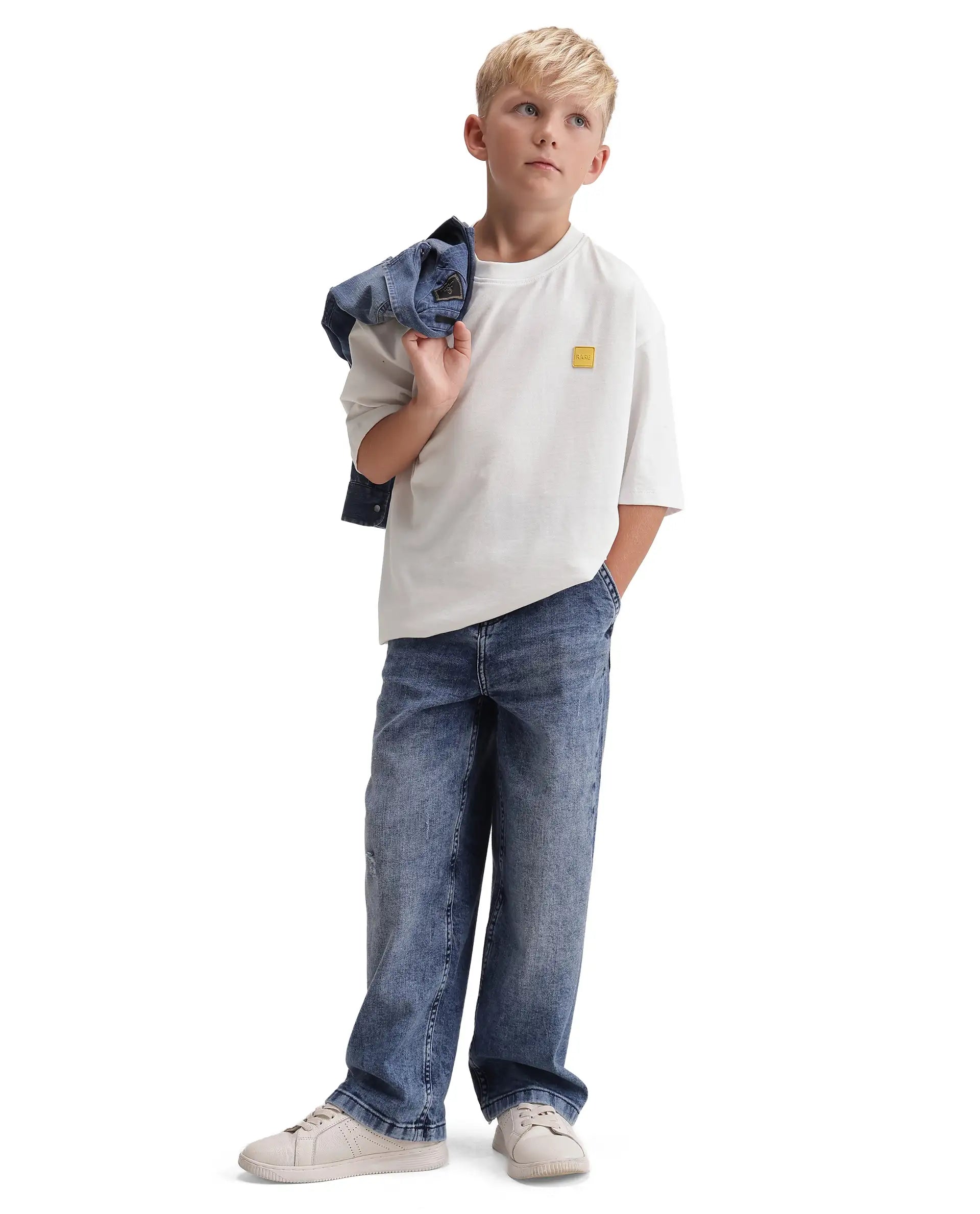 Rare Ones Kids Mercz White Cotton Plain Oversized Fit T-Shirt