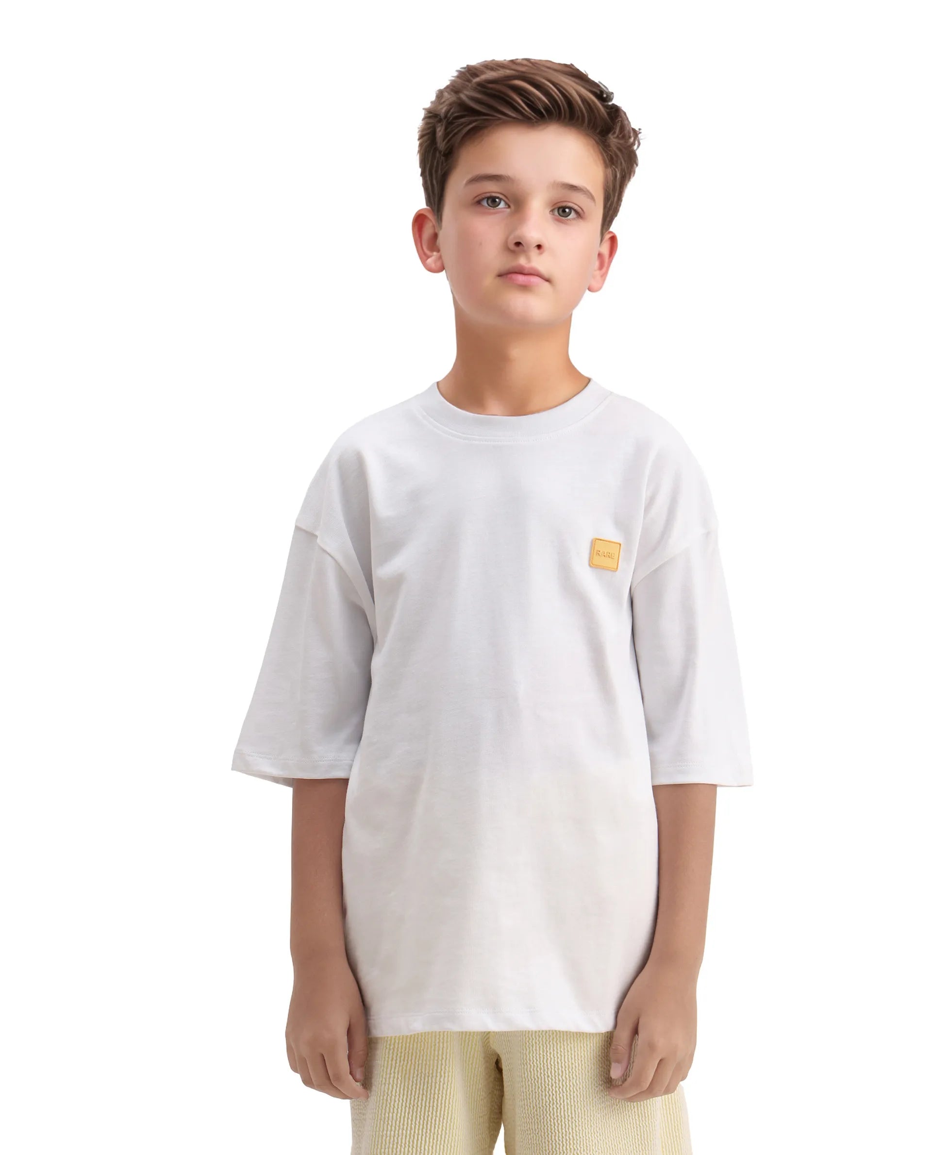 Rare Ones Kids Mercz White Cotton Plain Oversized Fit T-Shirt