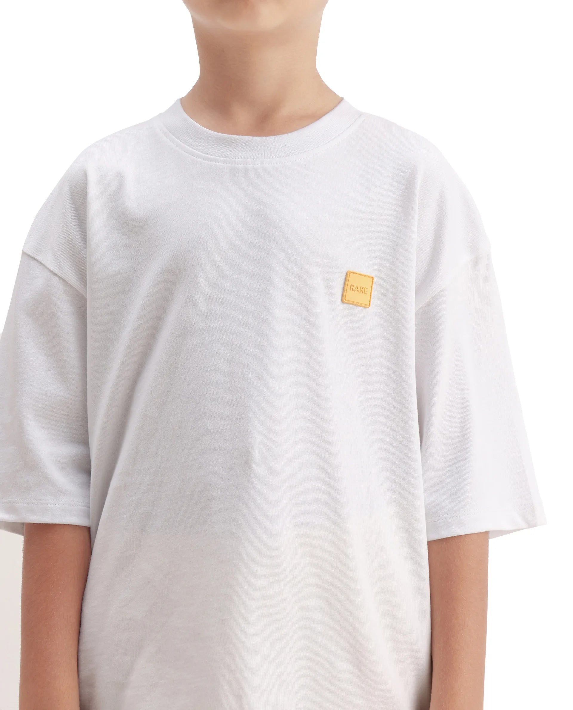 Rare Ones Kids Mercz White Cotton Plain Oversized Fit T-Shirt