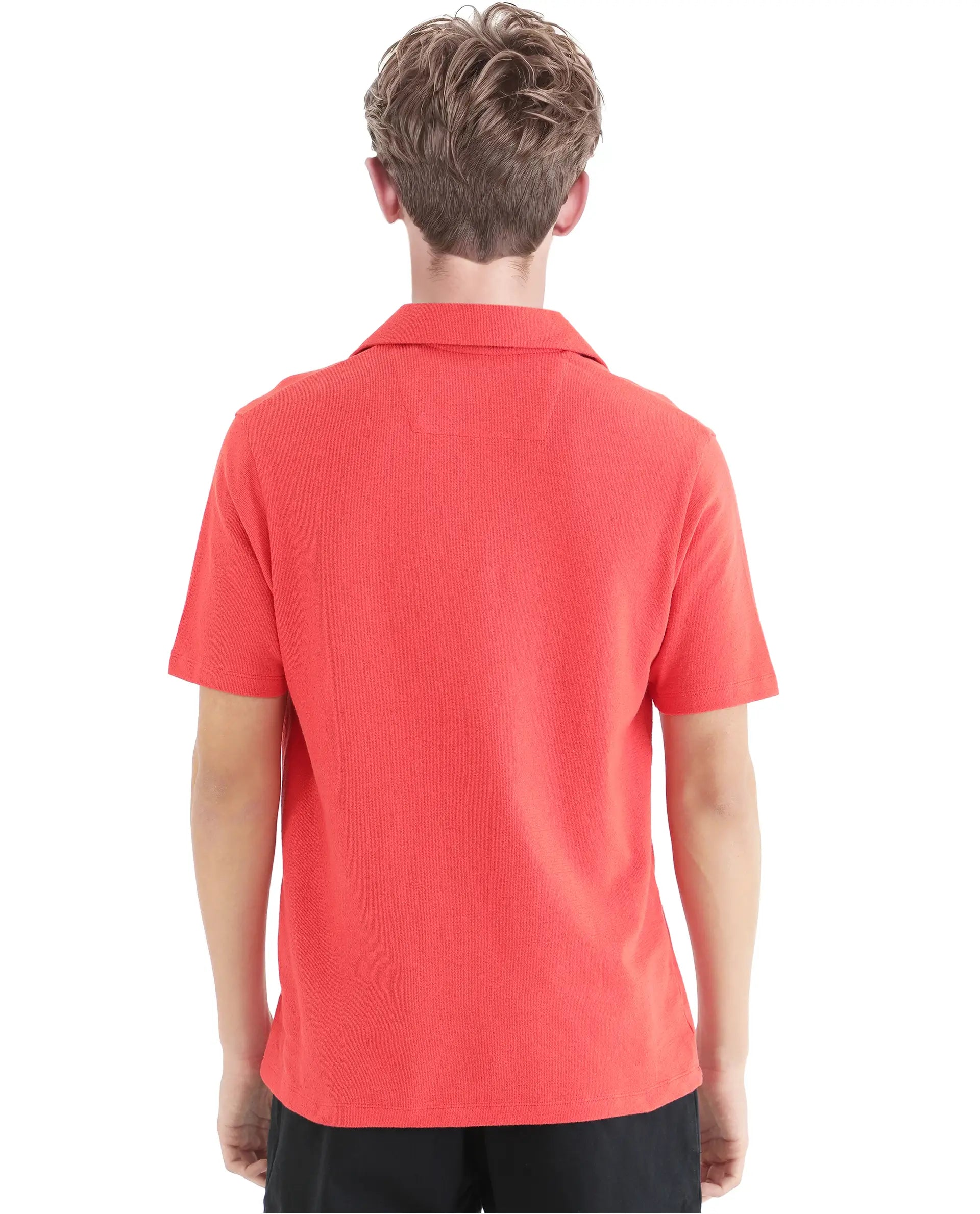 Rare Rabbit Men Merko Dark Orange Cotton Fabric Short Sleeve Collared Neck Button Closure Plain Polo