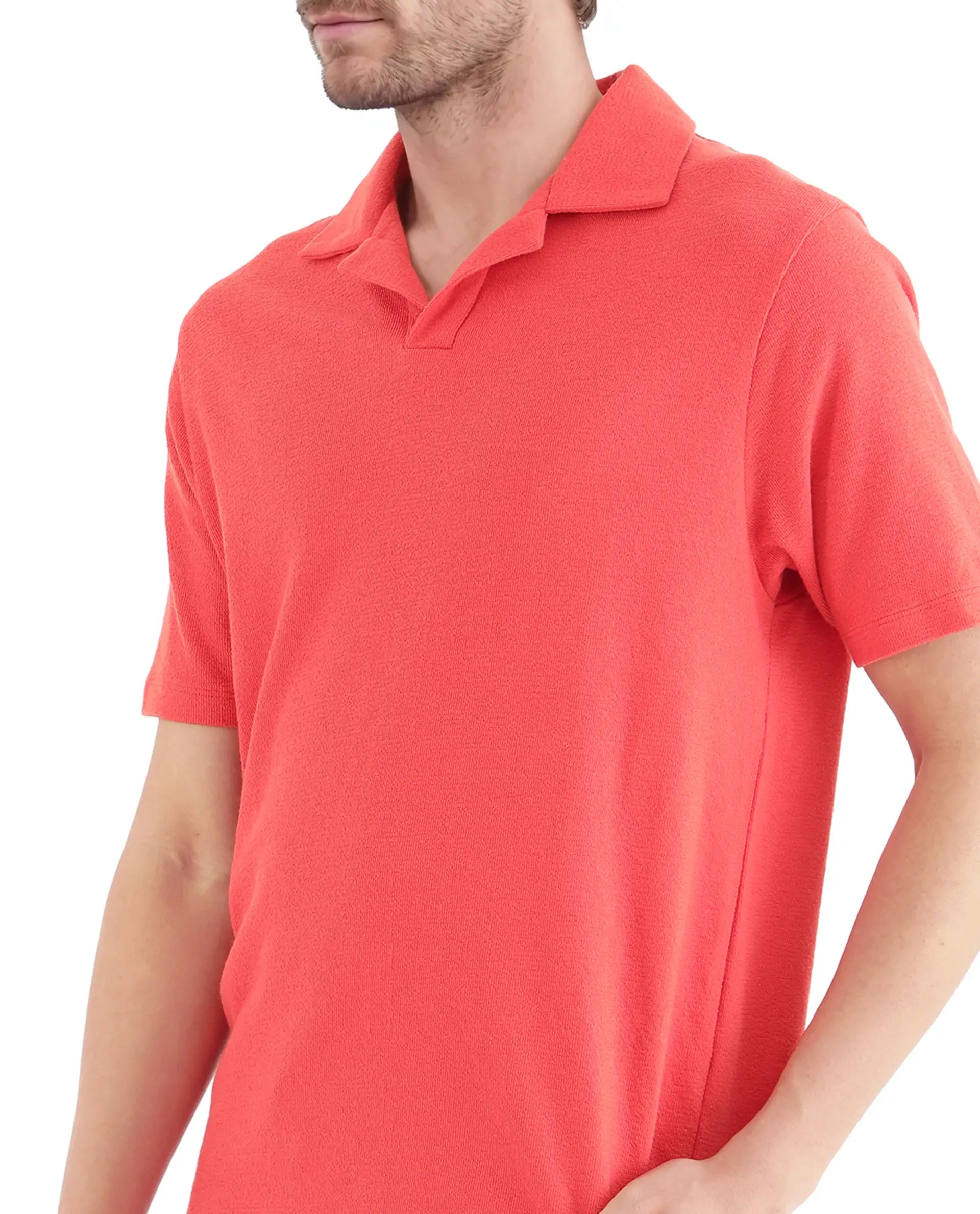 Rare Rabbit Men Merko Dark Orange Cotton Fabric Short Sleeve Collared Neck Button Closure Plain Polo
