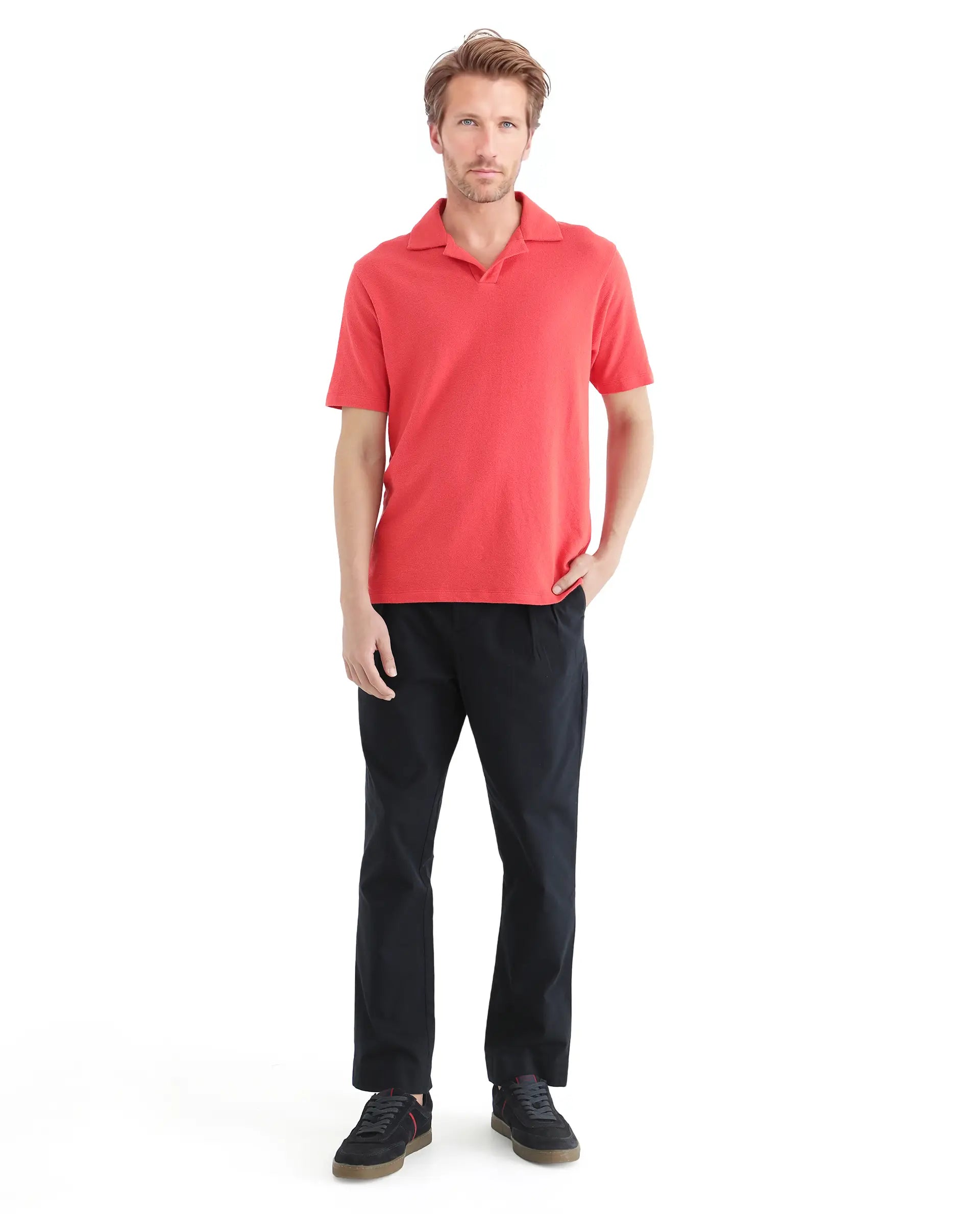 Rare Rabbit Men Merko Dark Orange Cotton Fabric Short Sleeve Collared Neck Button Closure Plain Polo