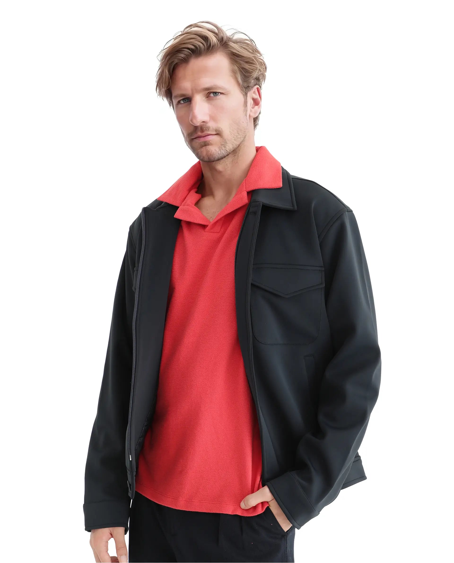 Rare Rabbit Men Merko Dark Orange Cotton Fabric Short Sleeve Collared Neck Button Closure Plain Polo