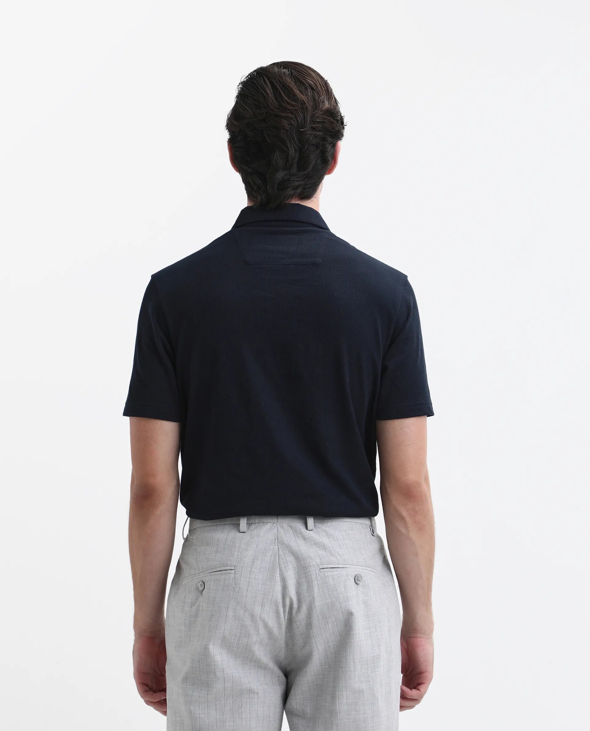 Rare Rabbit Men's Merkof Navy Cotton Plain Regular Fit Half Sleeve Polo