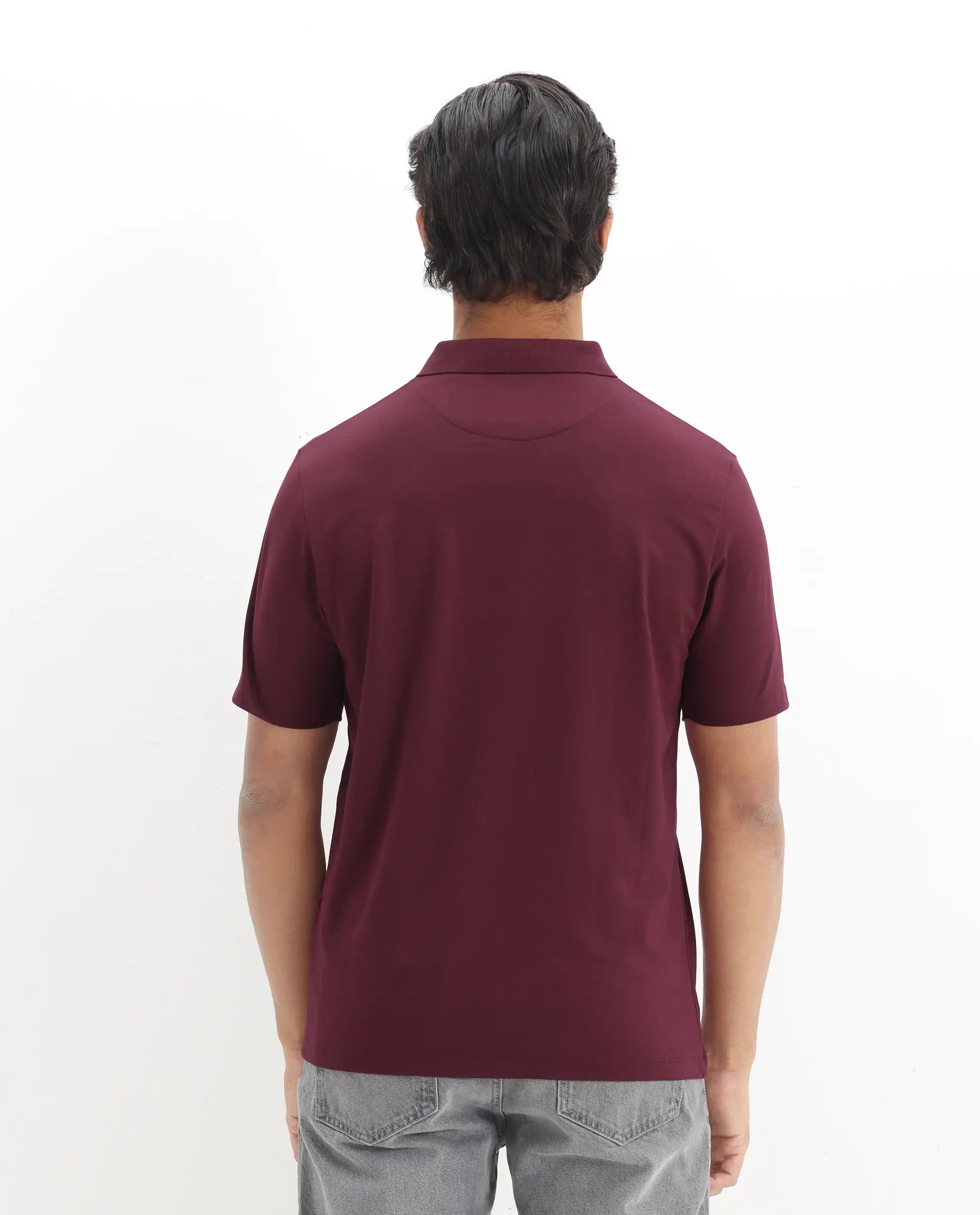 Rare Rabbit Men's Merko Maroon Cotton Plain Regular Fit Half Sleeve Polo