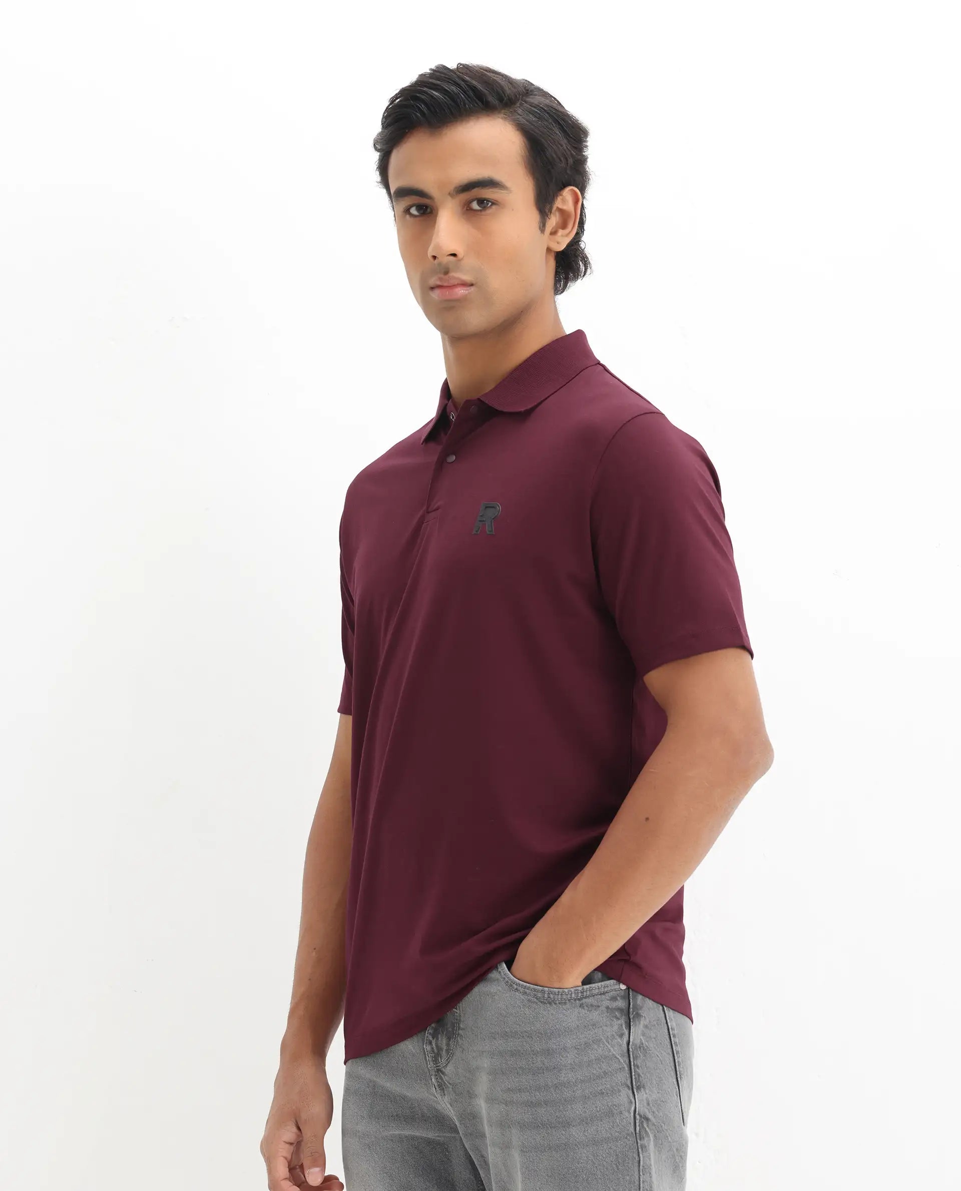 Rare Rabbit Men's Merko Maroon Cotton Plain Regular Fit Half Sleeve Polo