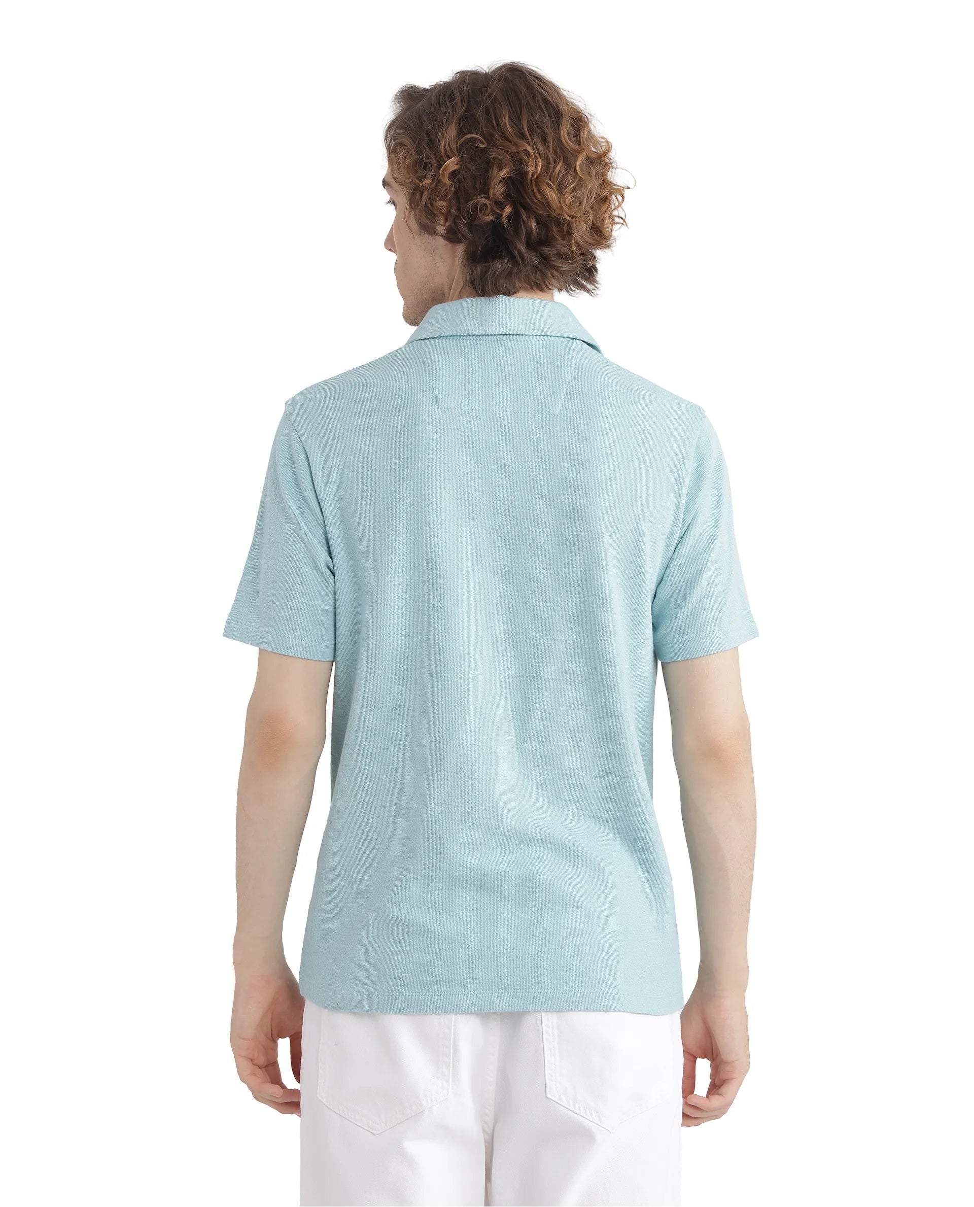 Rare Rabbit Men Merko Turq Cotton Fabric Short Sleeve Collared Neck Button Closure Plain Polo