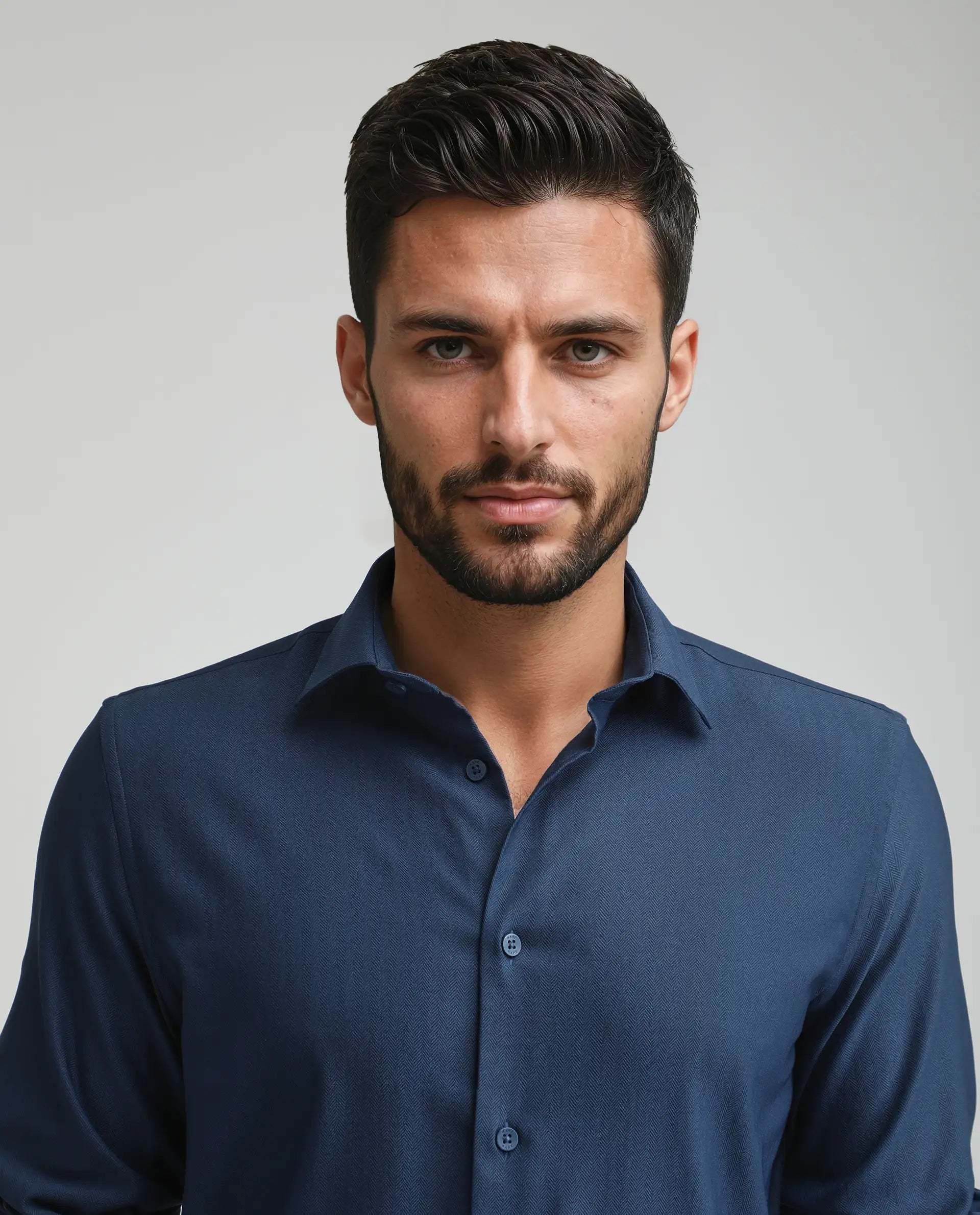 Rare Rabbit Men's Mero-25 Dark Blue Viscose Plain Regular Fit Full Sleeve Collared Shirt