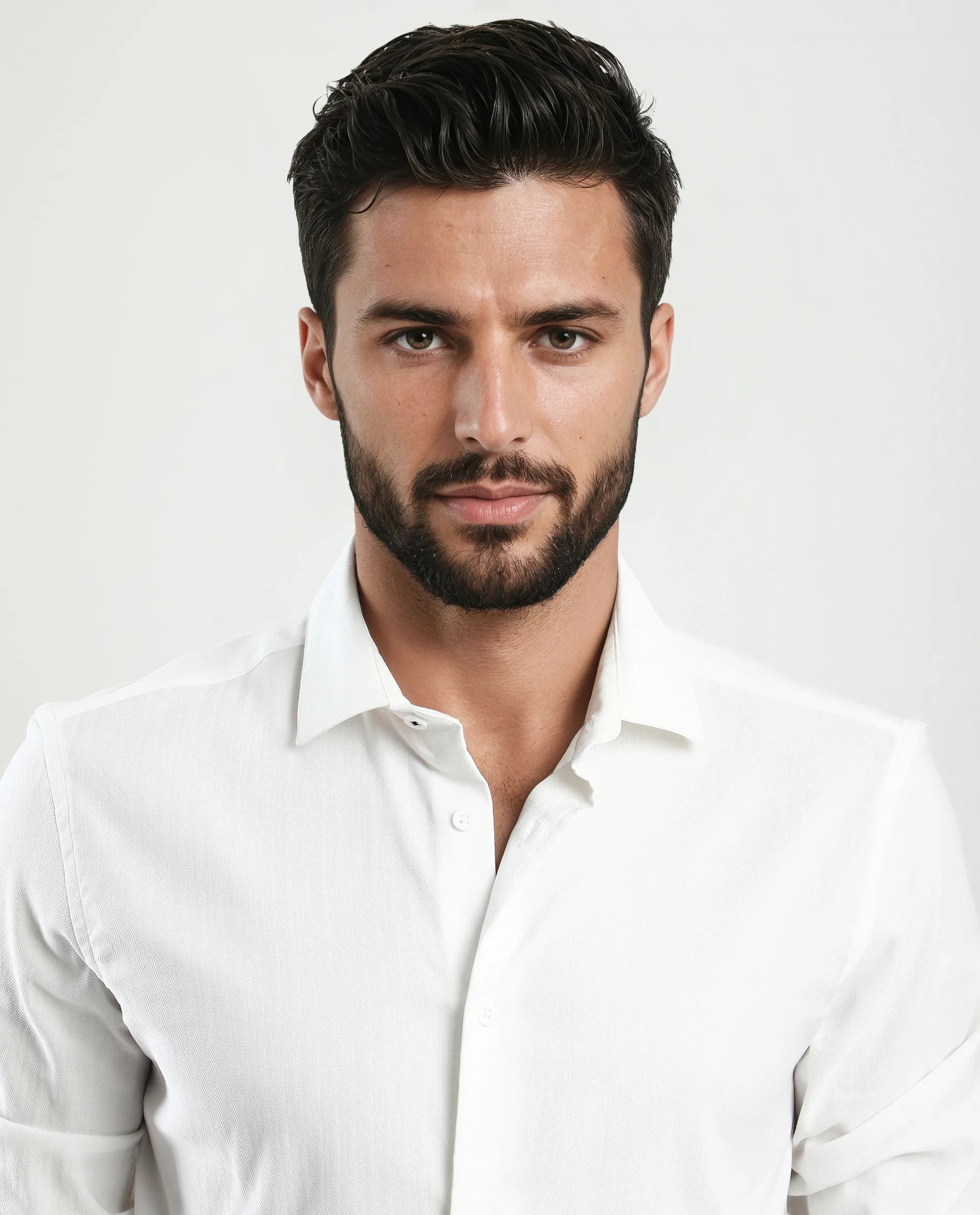 Rare Rabbit Men's Mero-25 White Viscose Blend Striped Print Regular Fit Full Sleeve Collared Shirt