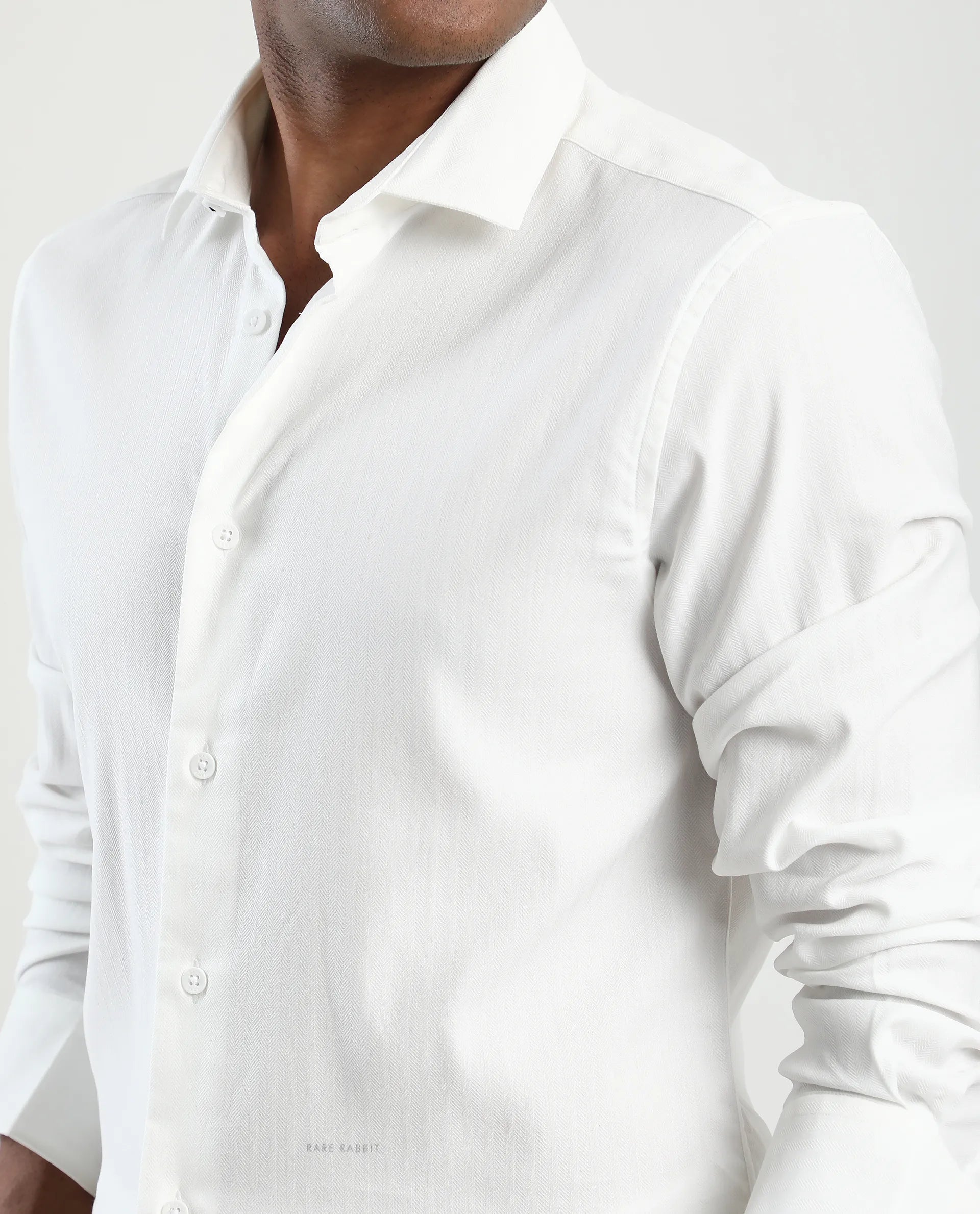 Rare Rabbit Men's Mero-25 White Viscose Blend Striped Print Regular Fit Full Sleeve Collared Shirt
