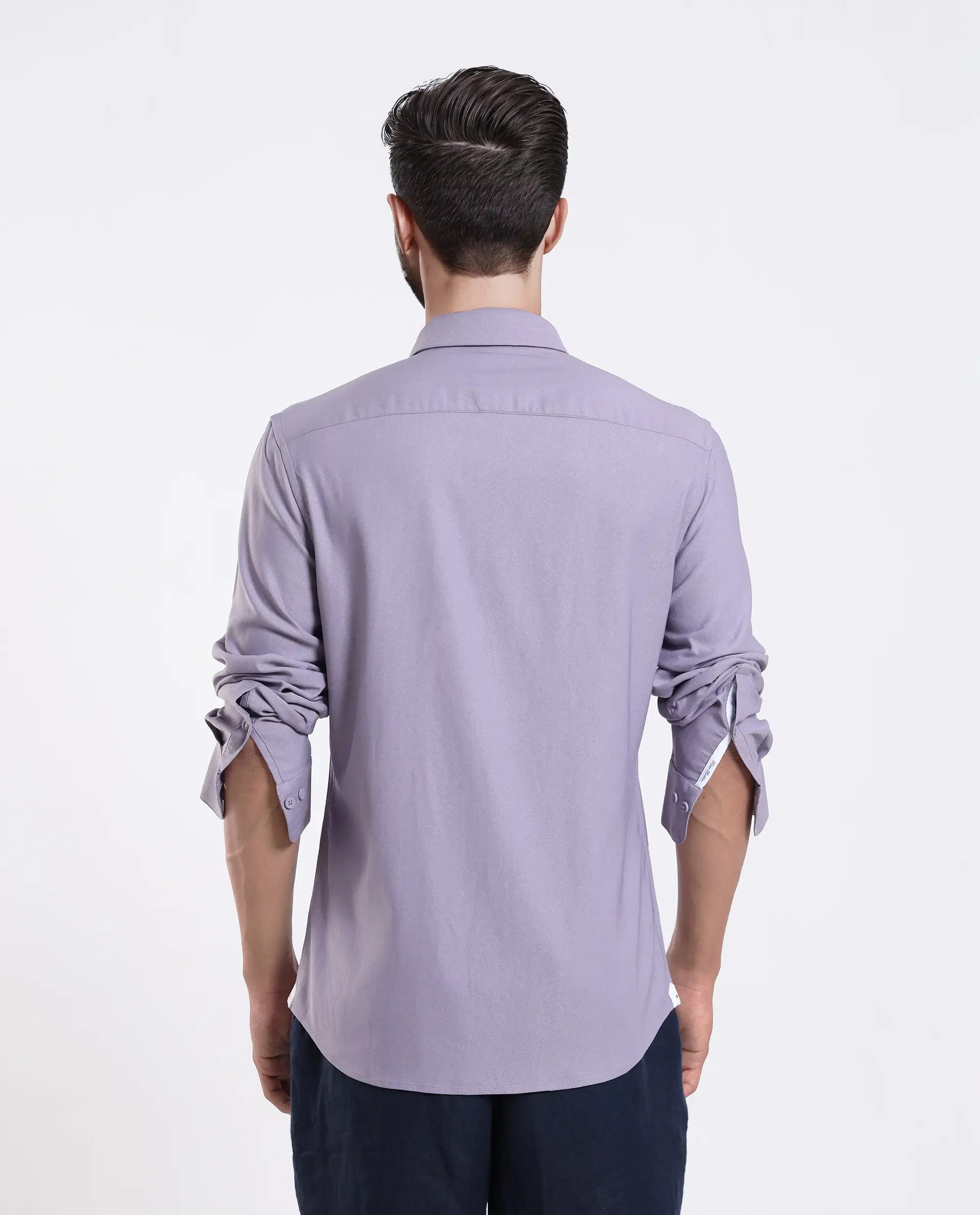 Rare Rabbit Men's Mero-25 Light Purple Viscose Striped Print Regular Fit Full Sleeve Collared Shirt