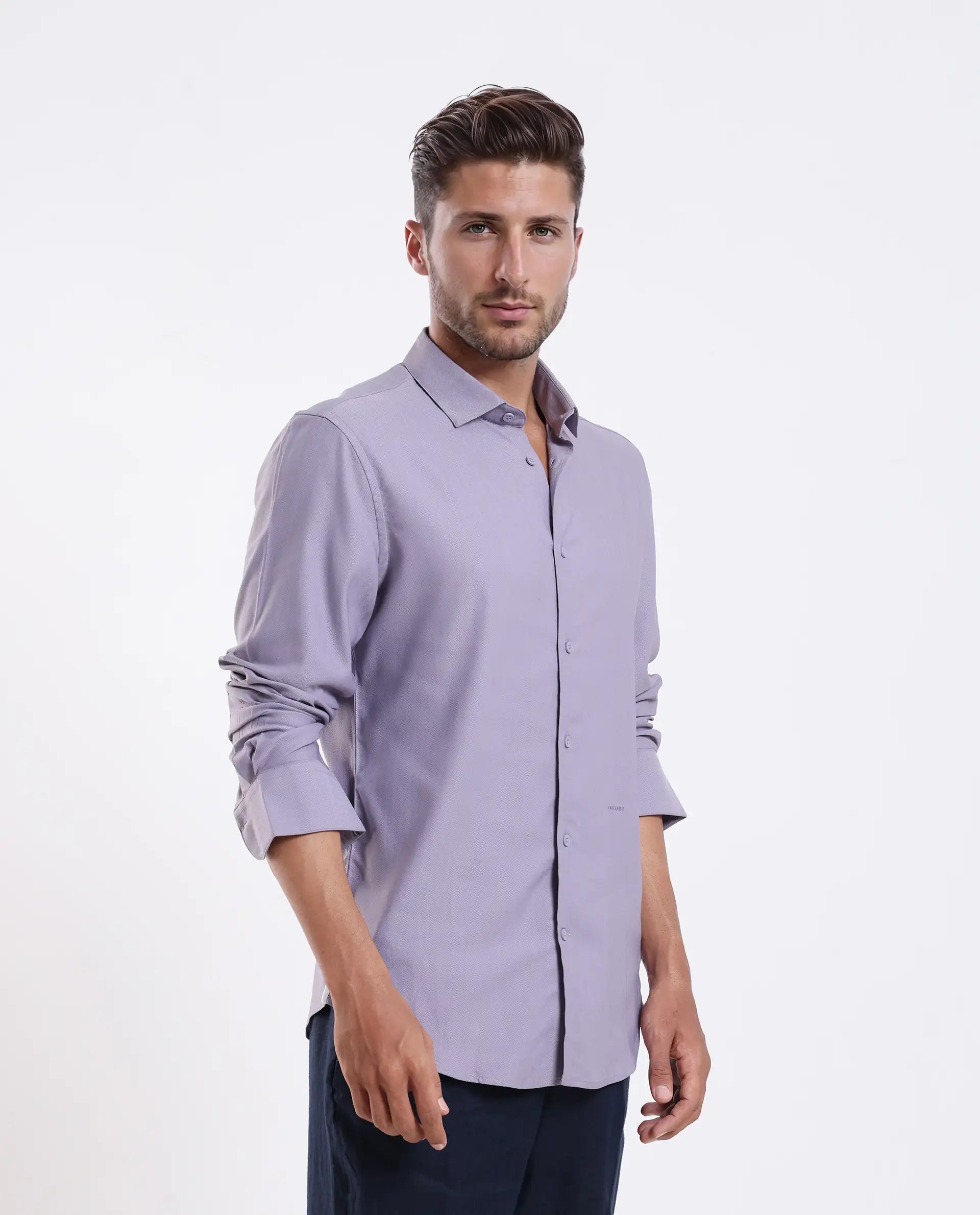 Rare Rabbit Men's Mero-25 Light Purple Viscose Striped Print Regular Fit Full Sleeve Collared Shirt