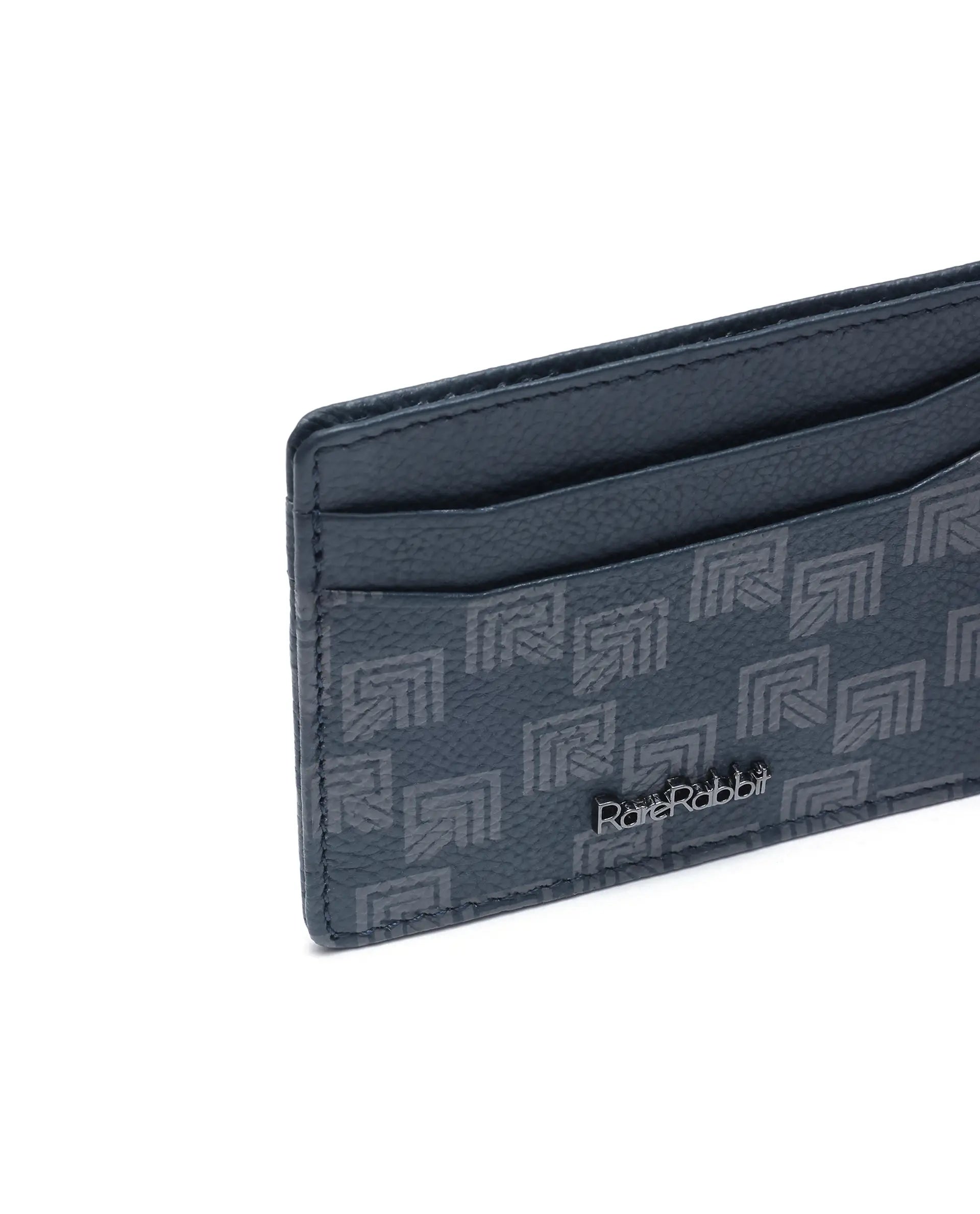 Rare Rabbit Men Mersin Blue Leather Card Holder