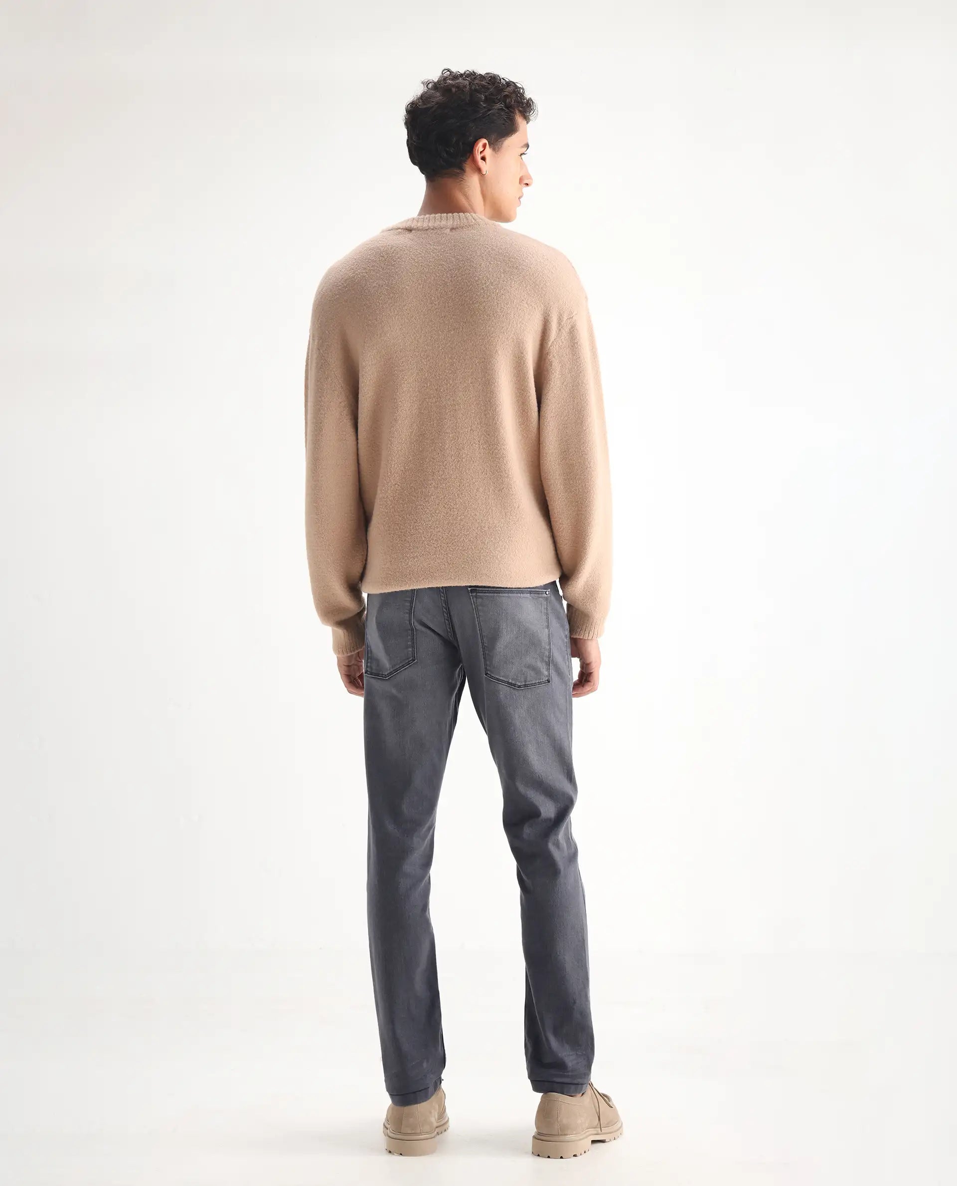 Rare Rabbit Men's Mesa Grey Cotton Blend Plain Hawk Slim Fit Jeans