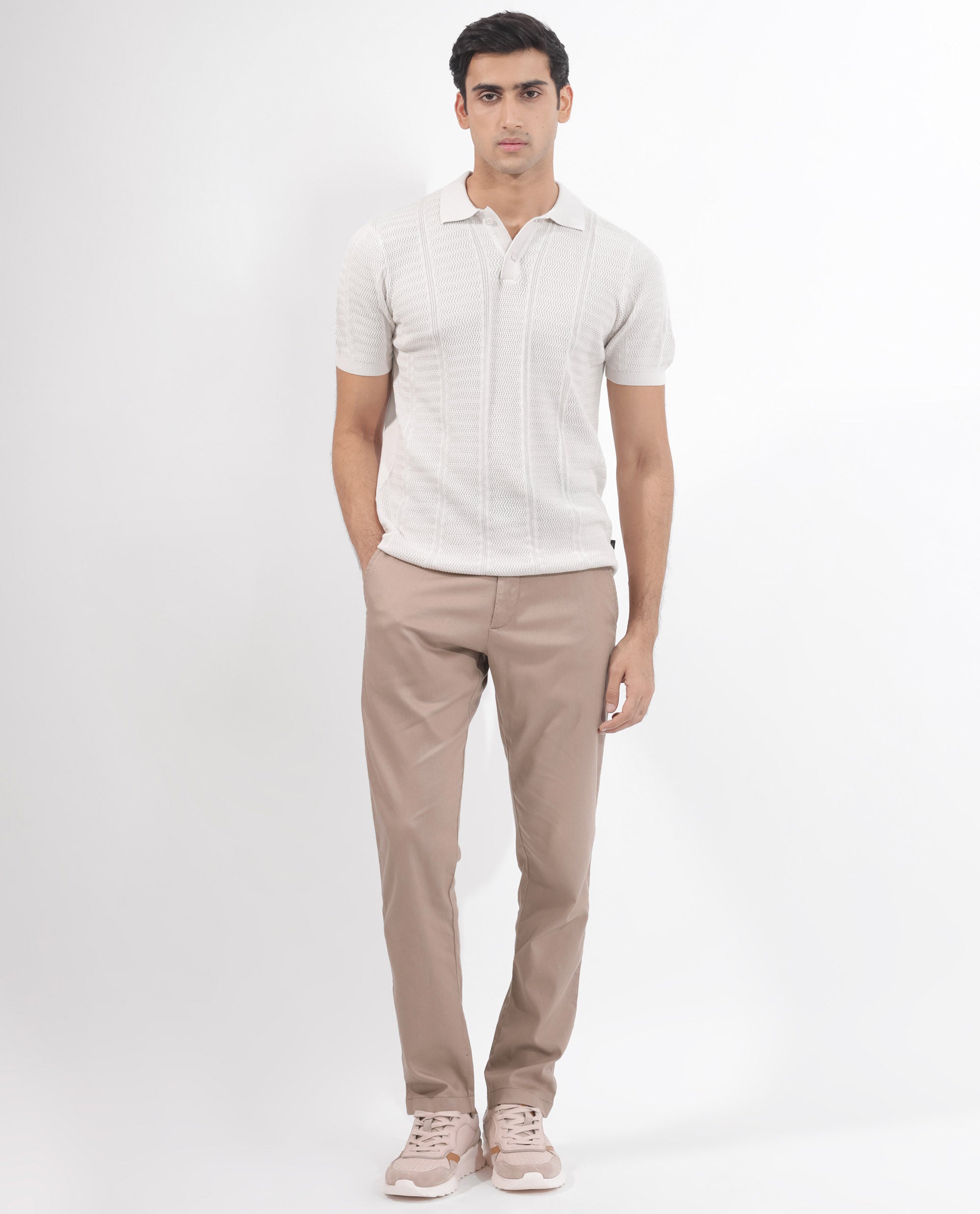 Rare Rabbit Men's Mesk Off White Collared Neck Half Sleeves Knitted Polo T-Shirt