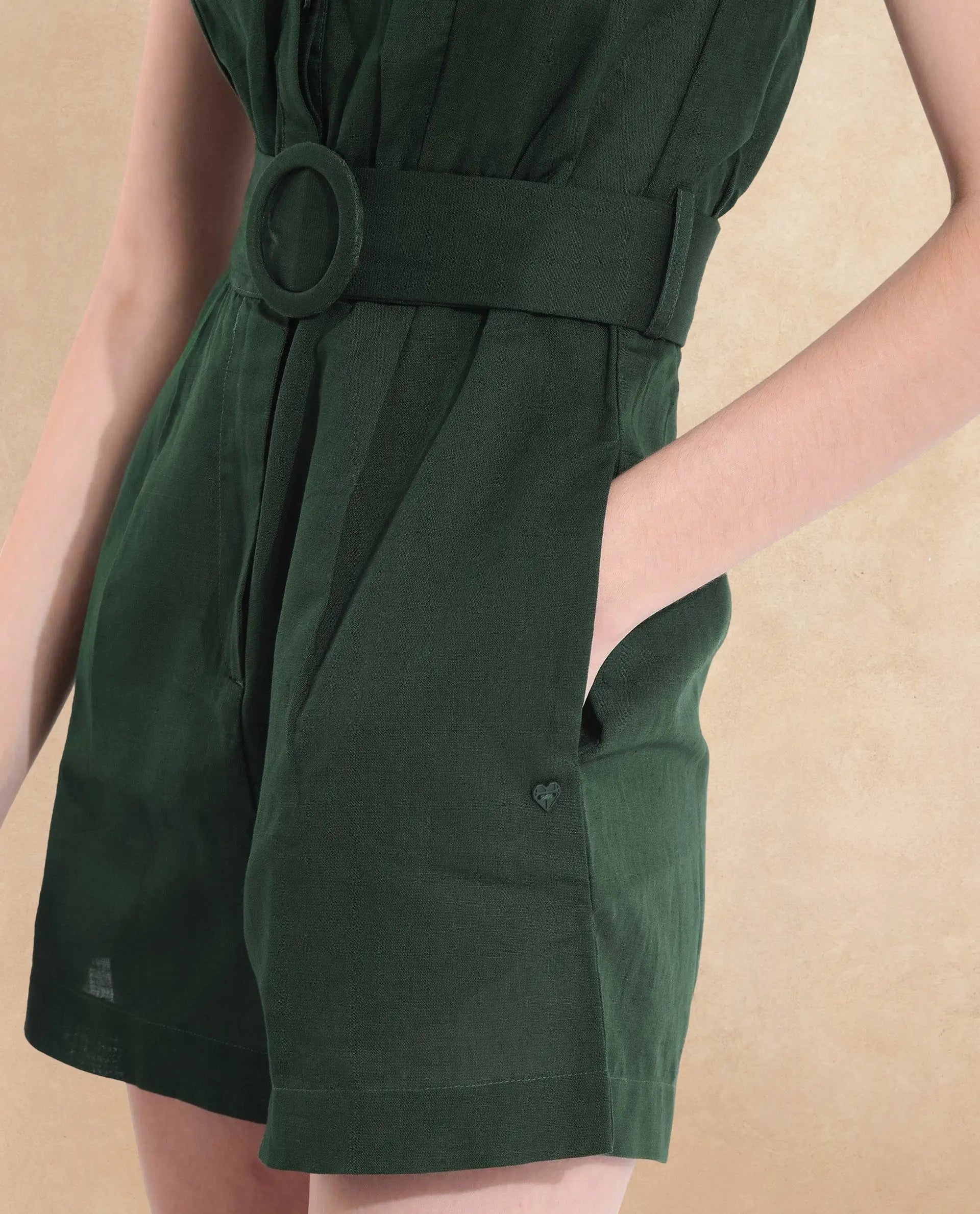 Rareism Women Messina Light Green Sleeveless Halter Neck Button Plain Mini Dress