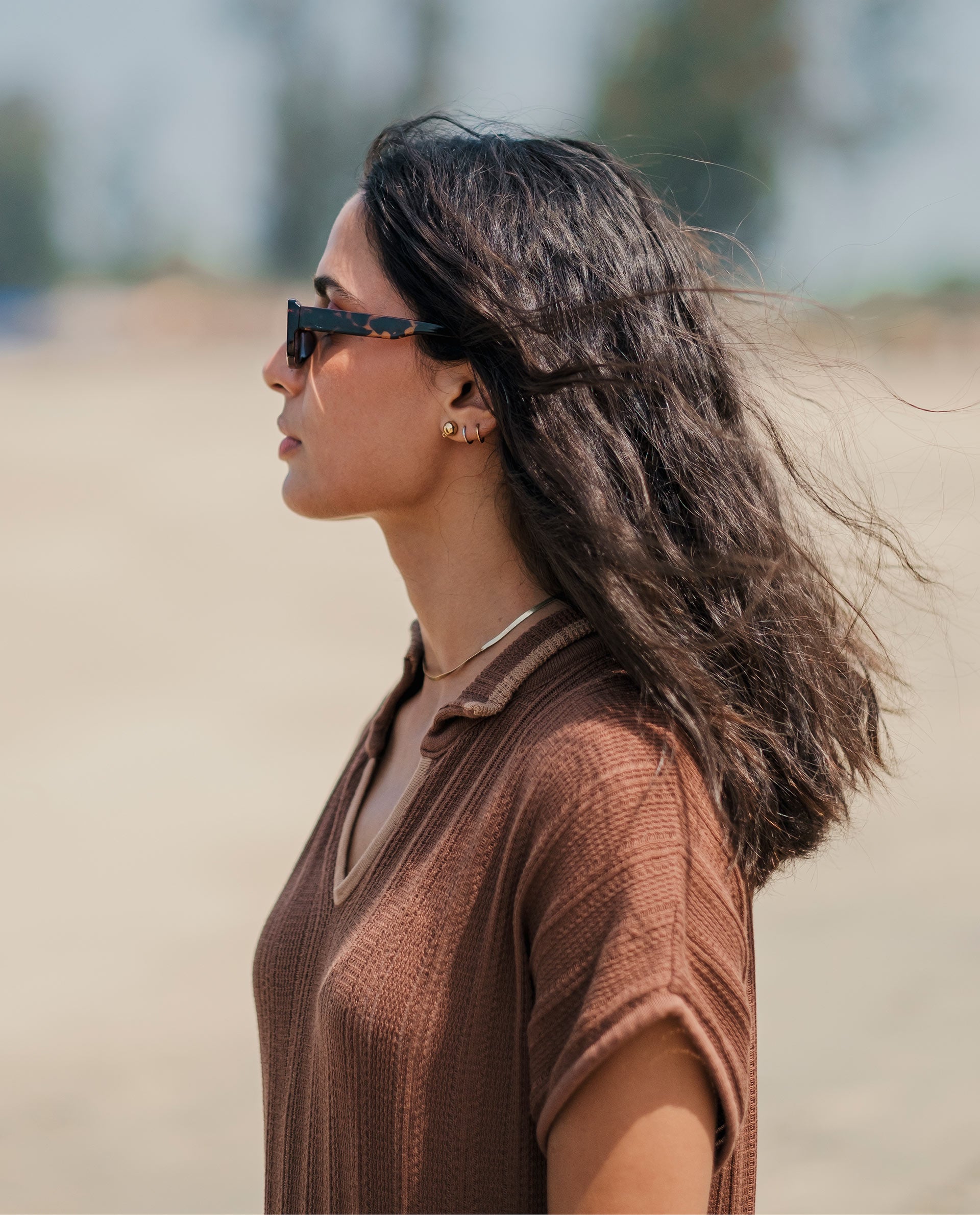 Rareism Women's Meyora Brown Cotton Fabric V-Neck Slip-On Closure Half Sleeve Striped Relaxed Fit Maxi Dress