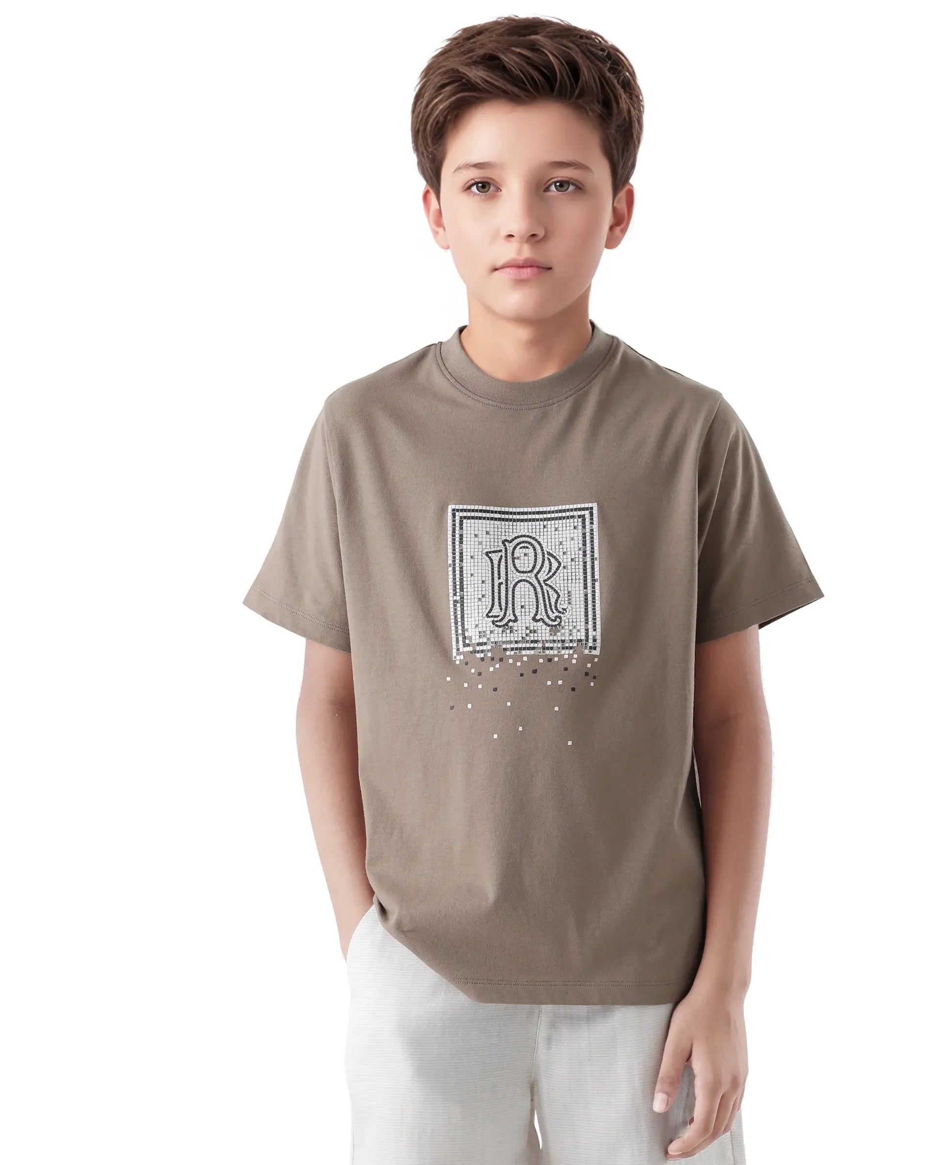 Rare Ones Kids Mezoc-K Light Brown Cotton Printed Slip-On Regular Fit T-Shirt