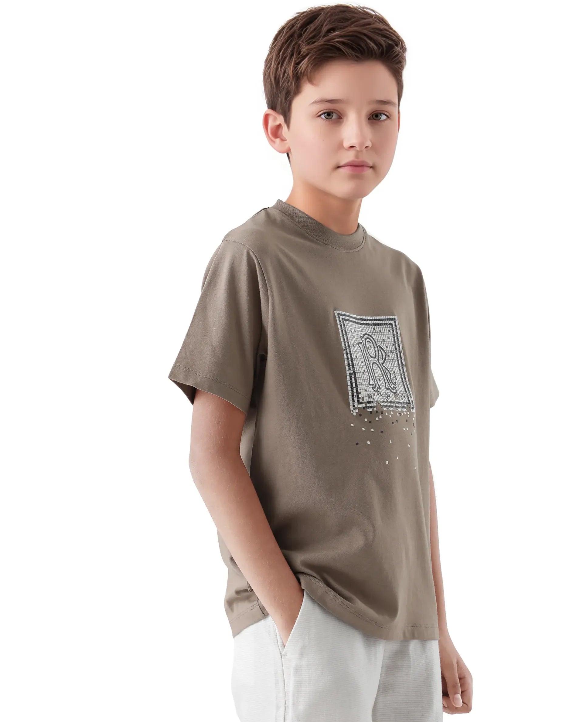 Rare Ones Kids Mezoc-K Light Brown Cotton Printed Slip-On Regular Fit T-Shirt