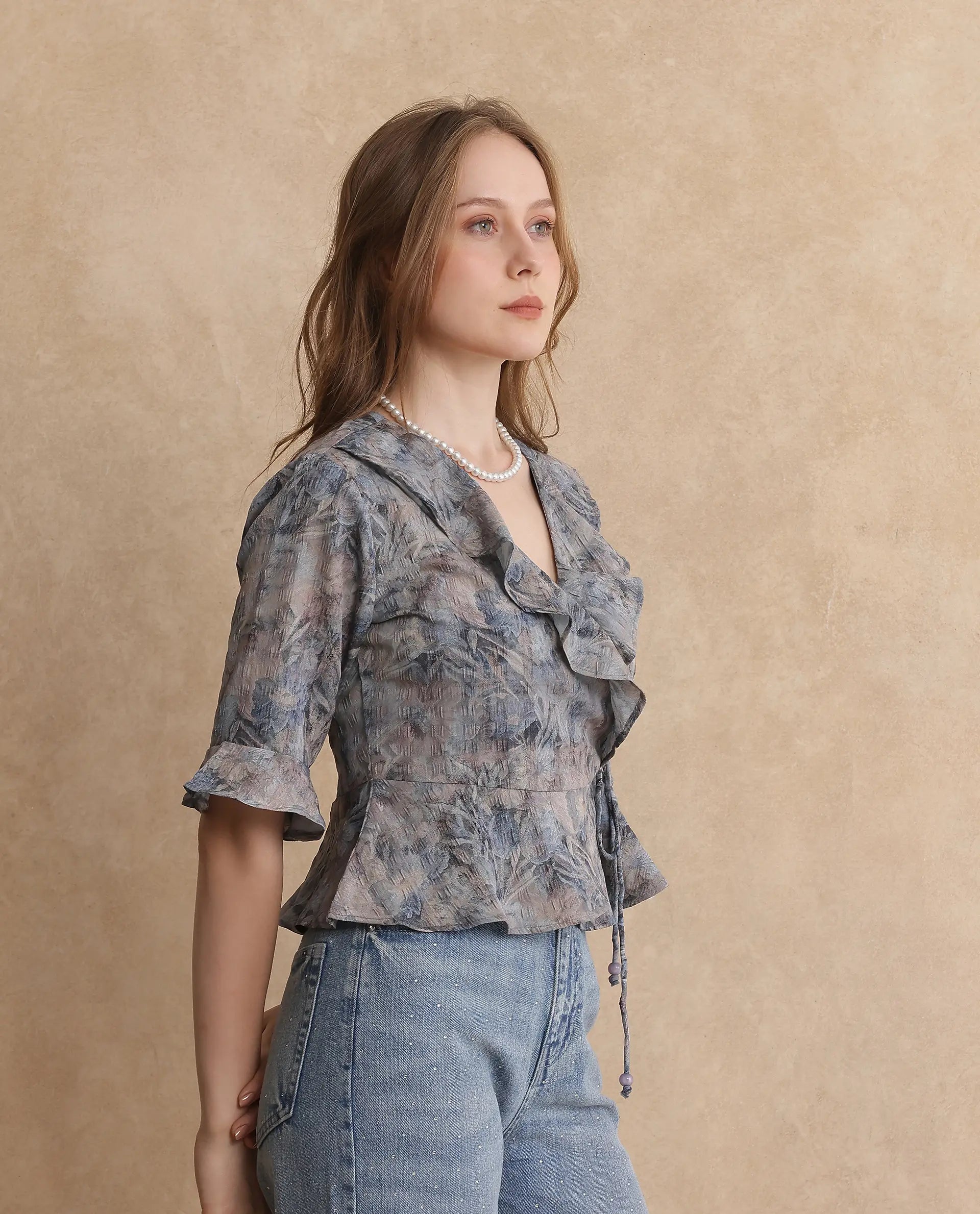 Rareism Women Miben Dusky Multi Regular Sleeves Top