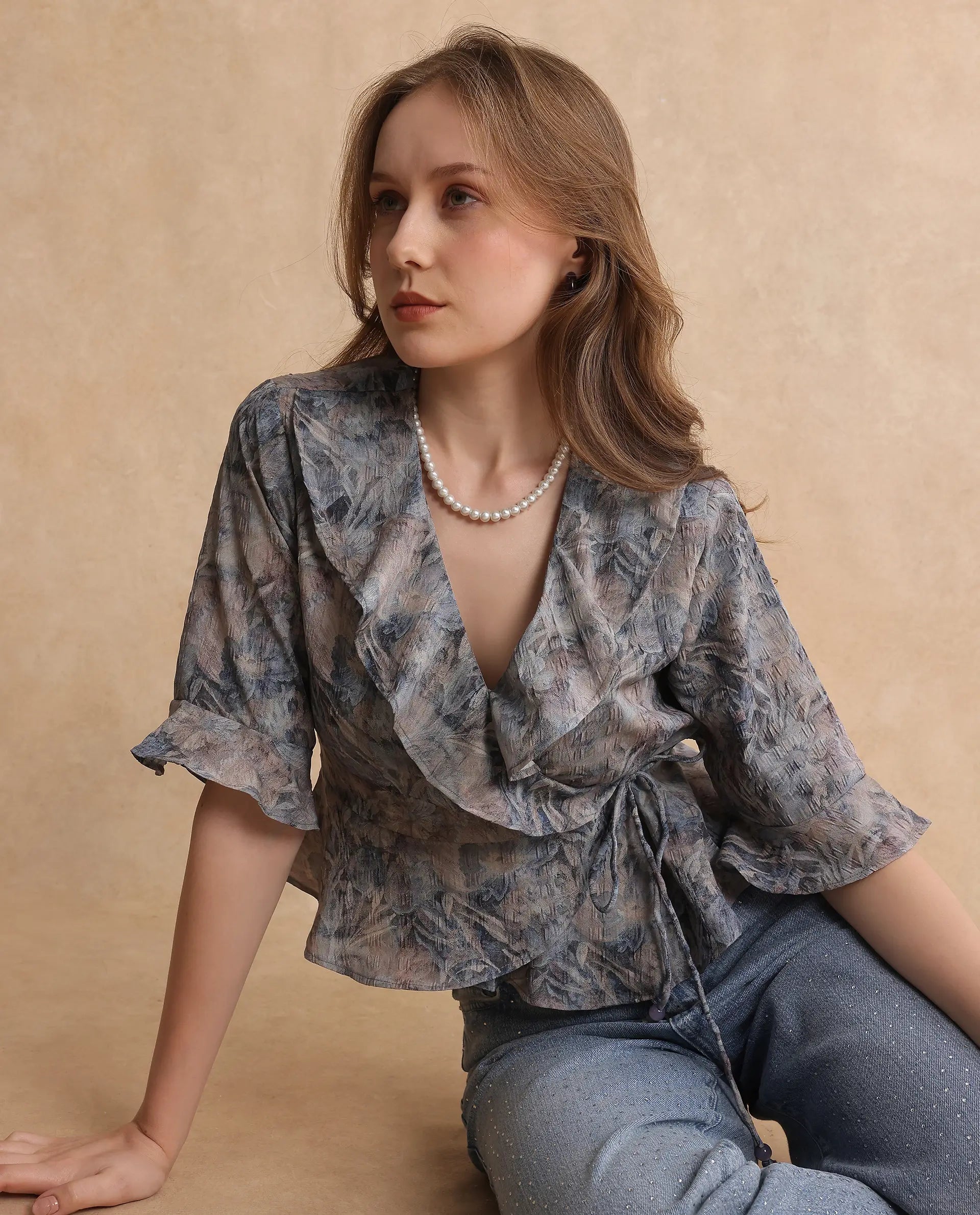 Rareism Women Miben Dusky Multi Regular Sleeves Top