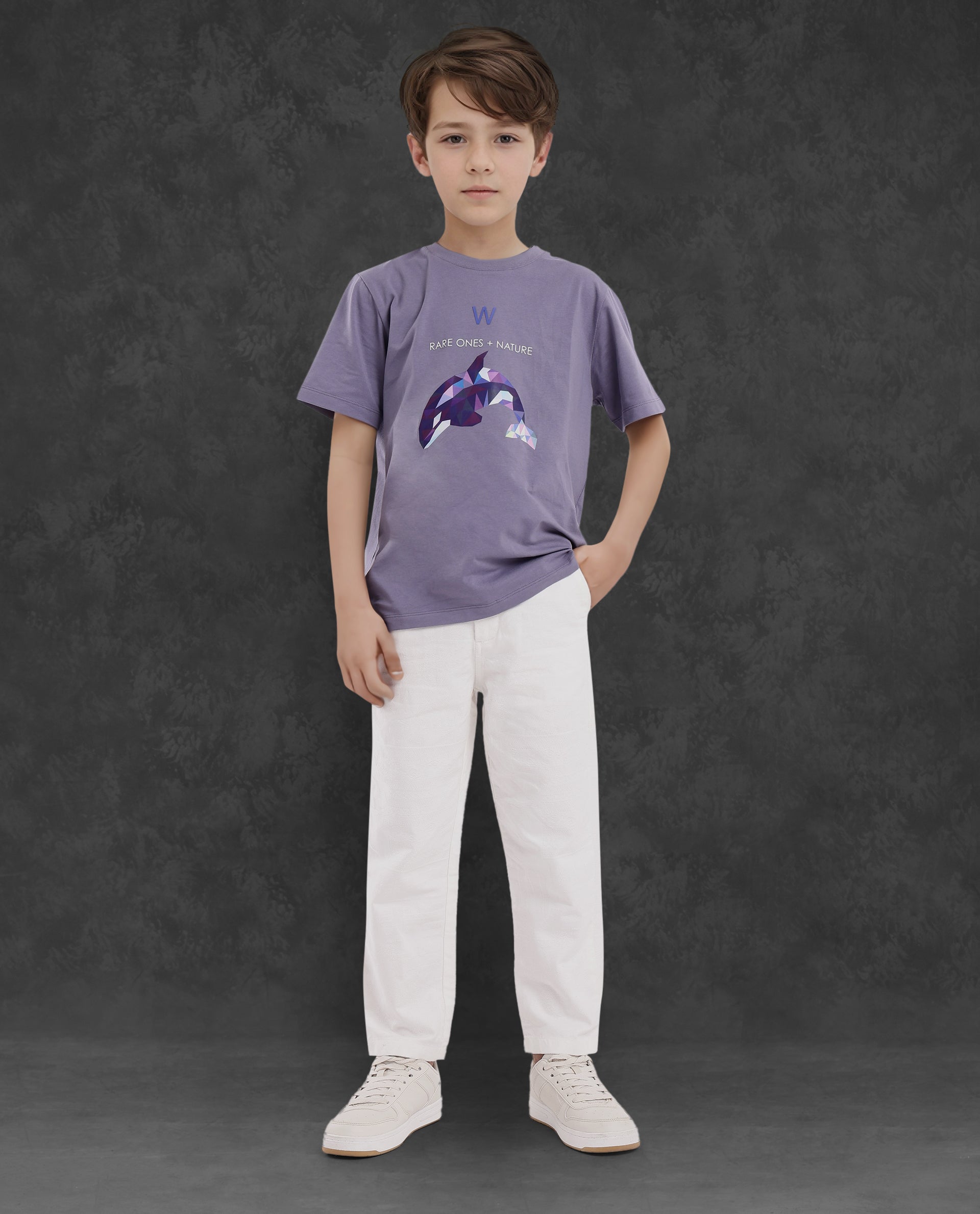 Rare Ones Kids Micah Purple Cotton Fabric Half Sleeves Crew Neck Animal Graphic Print T-Shirt