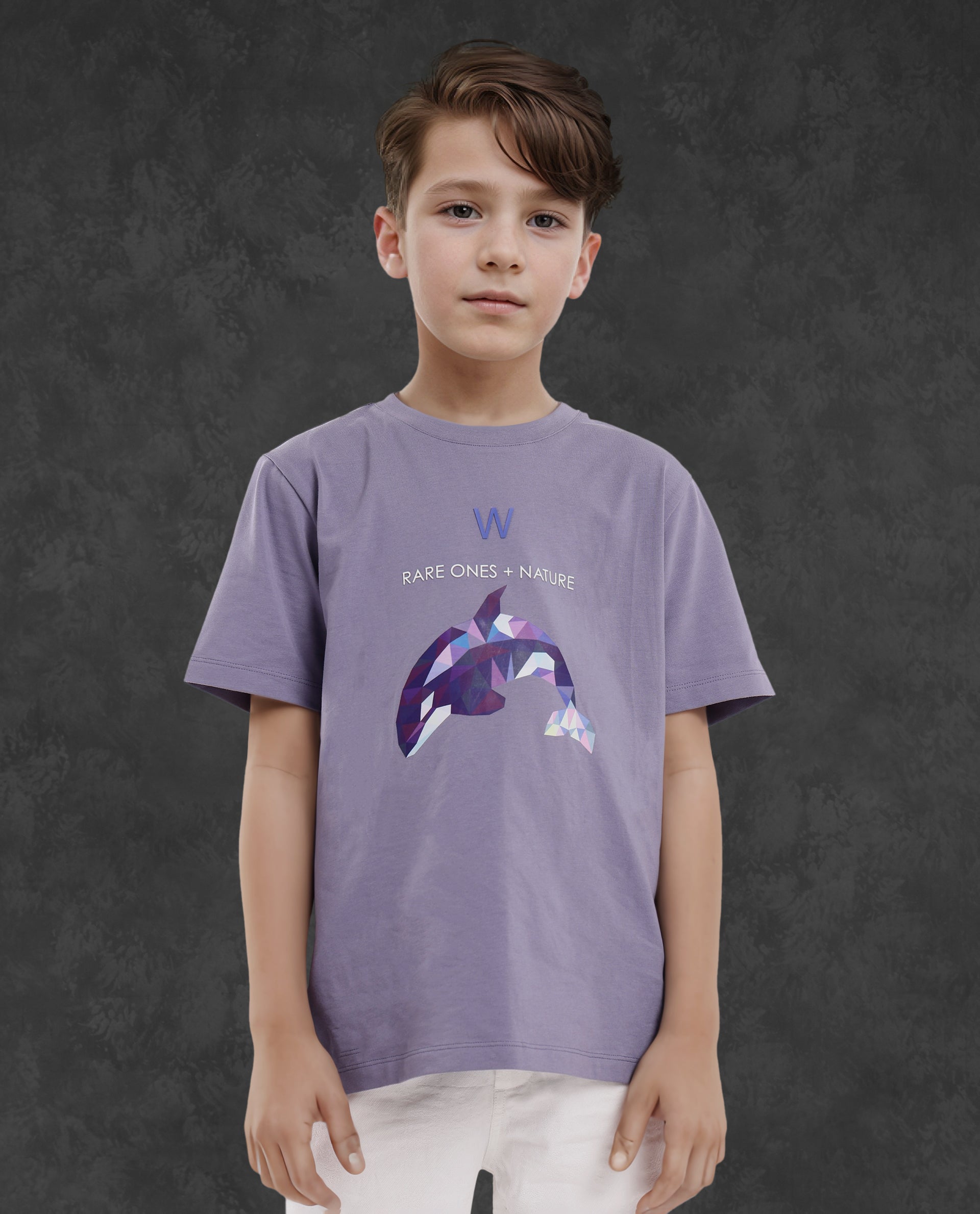 Rare Ones Kids Micah Purple Cotton Fabric Half Sleeves Crew Neck Animal Graphic Print T-Shirt
