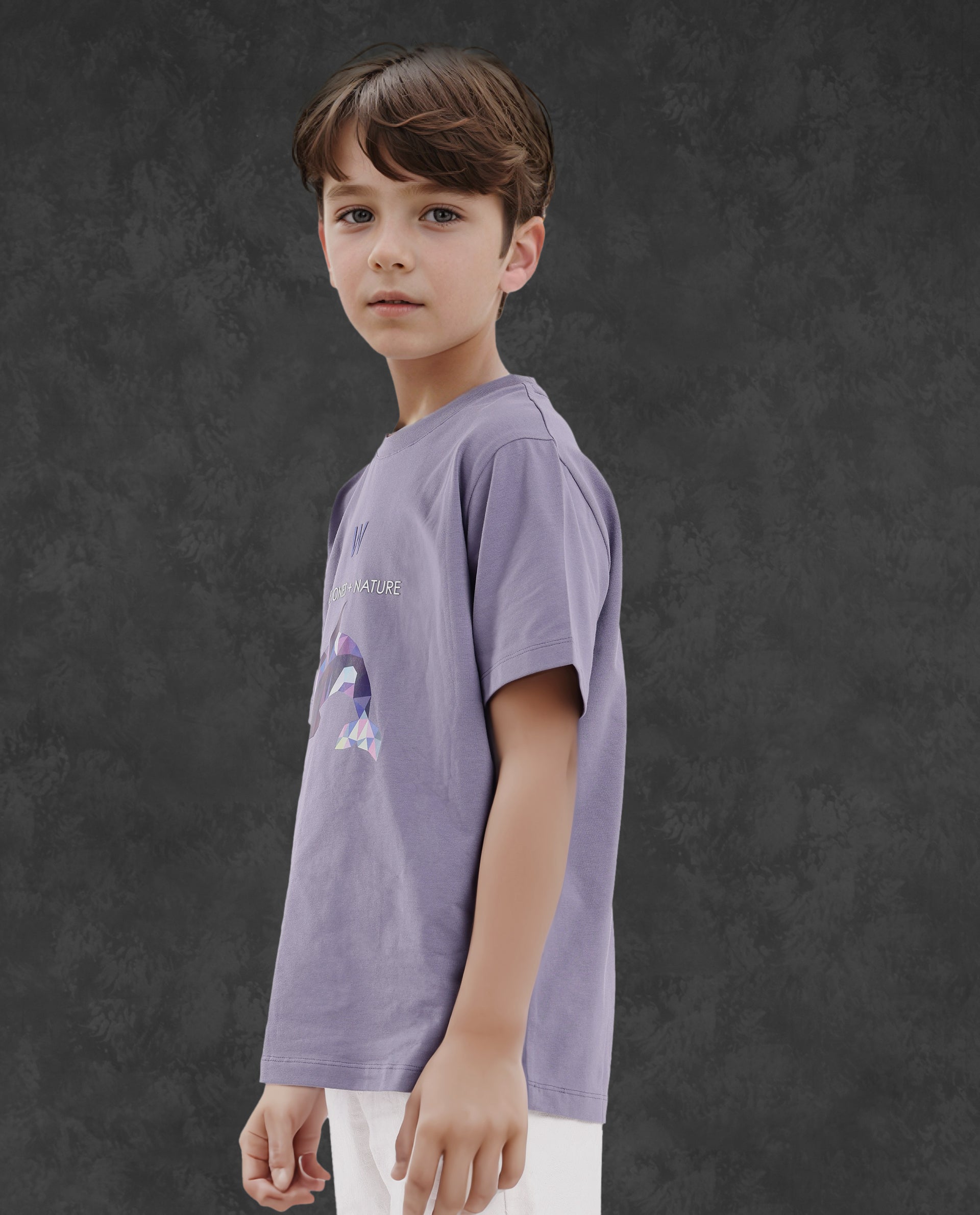 Rare Ones Kids Micah Purple Cotton Fabric Half Sleeves Crew Neck Animal Graphic Print T-Shirt
