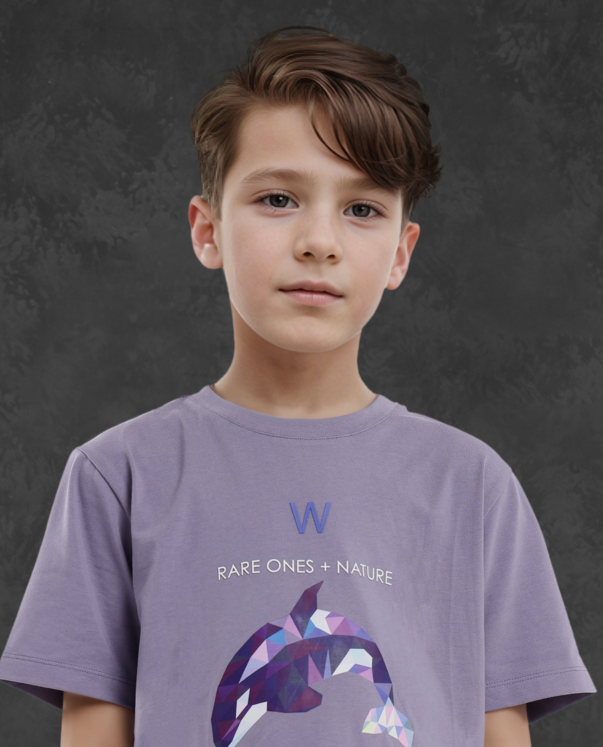 Rare Ones Kids Micah Purple Cotton Fabric Half Sleeves Crew Neck Animal Graphic Print T-Shirt