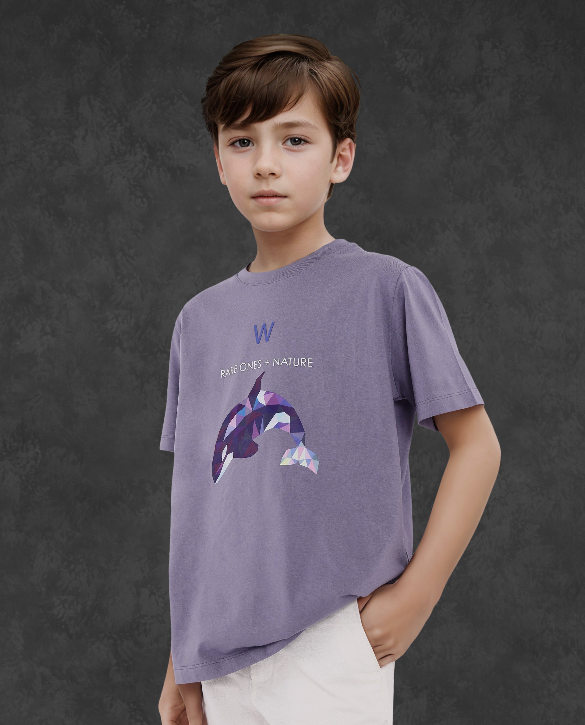 Rare Ones Kids Micah Purple Cotton Fabric Half Sleeves Crew Neck Animal Graphic Print T-Shirt