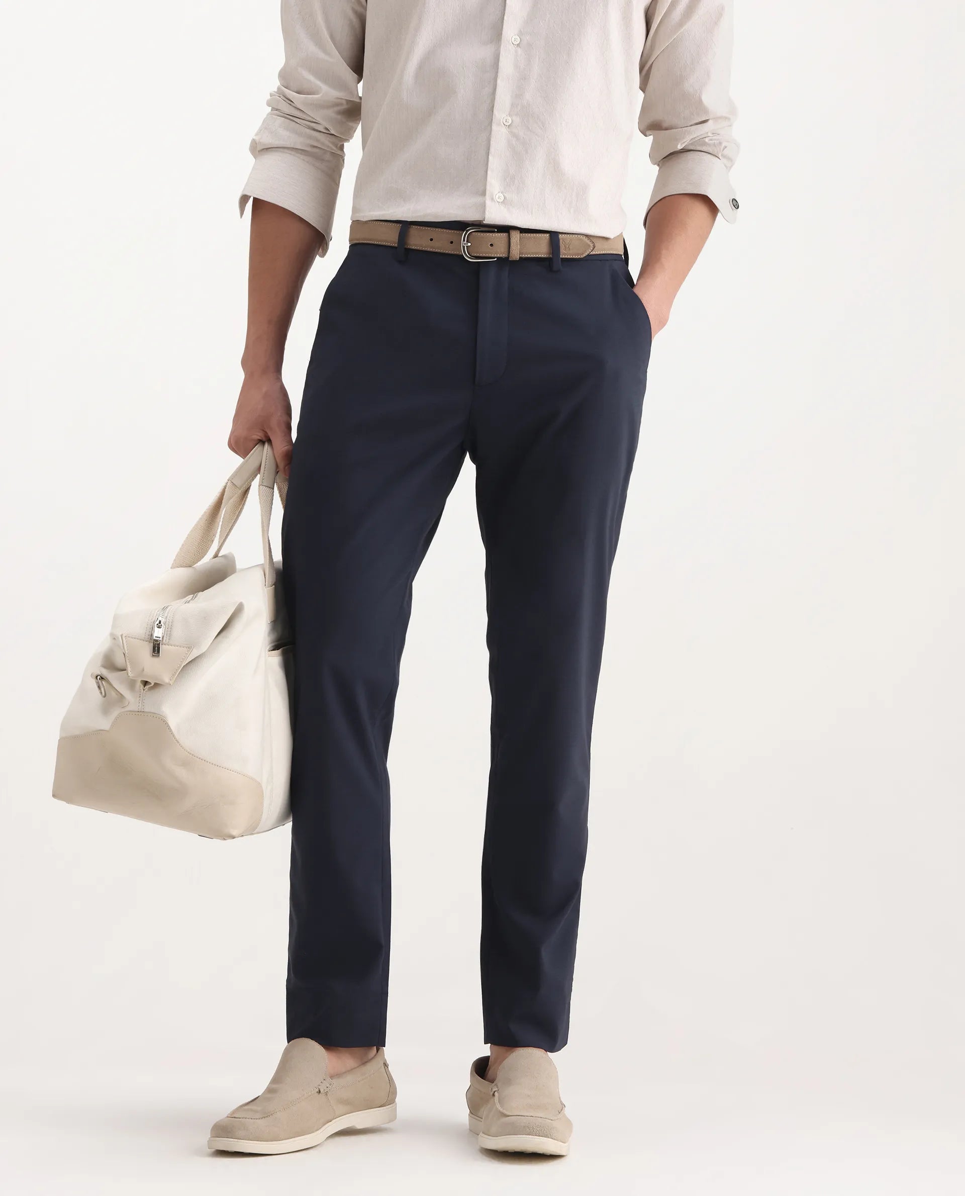 Rare Rabbit Men's Micras Navy Cotton Blend Checked Print Regular Fit Trouser