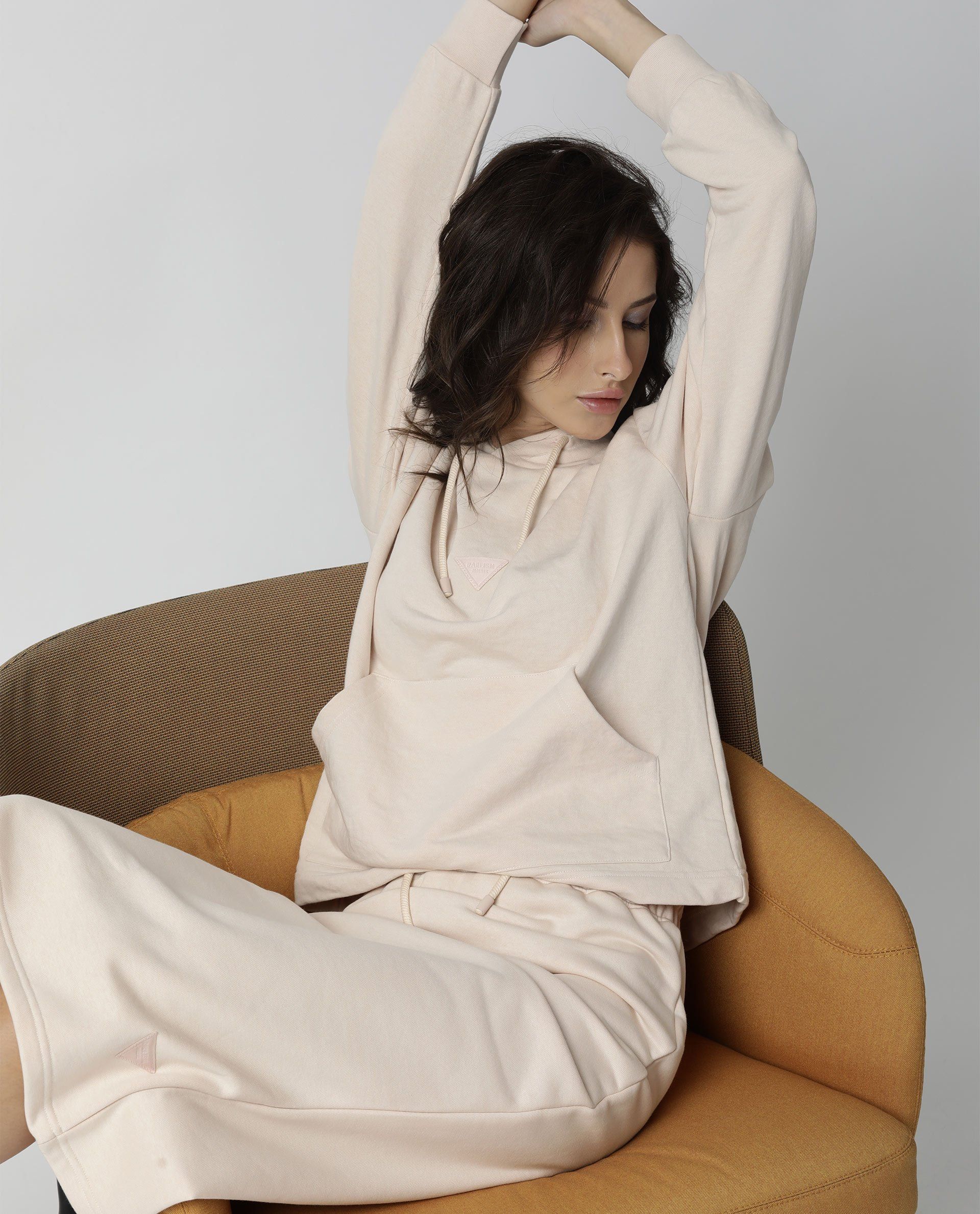 Rareism Women Fudge Beige Poly Cotton Fabric Tailored Fit High Rise Solid Midi Skirt